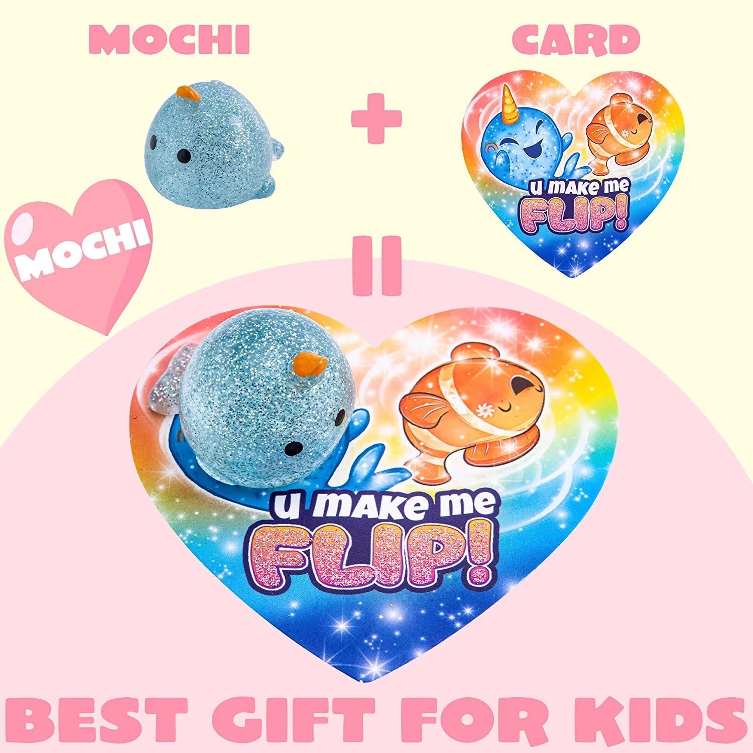 28 Glitter Mochi Squishy Toys with Valentine Cards for Classroom Exchange