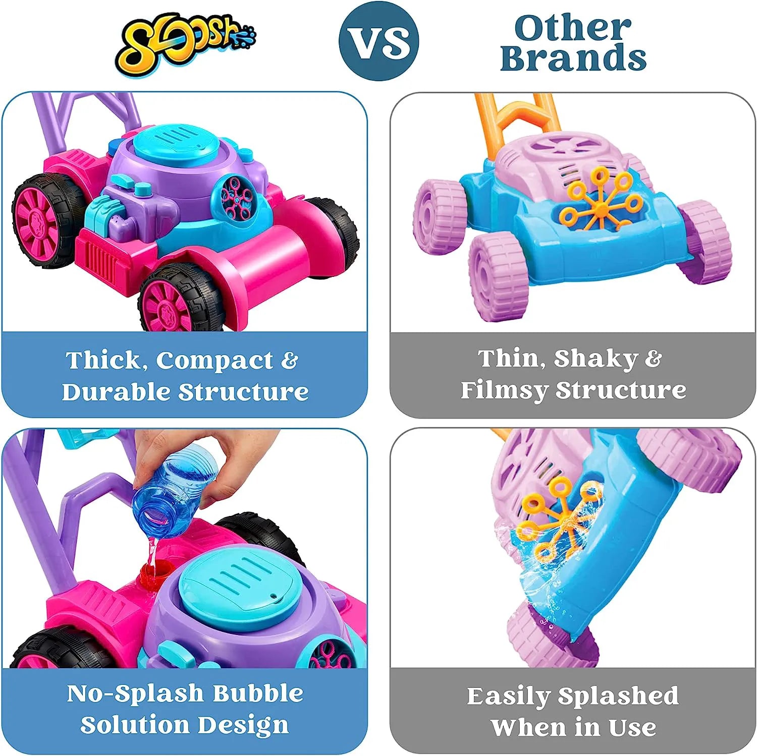 Sloosh Bubble Lawn Mower Toddler Toy, Pink