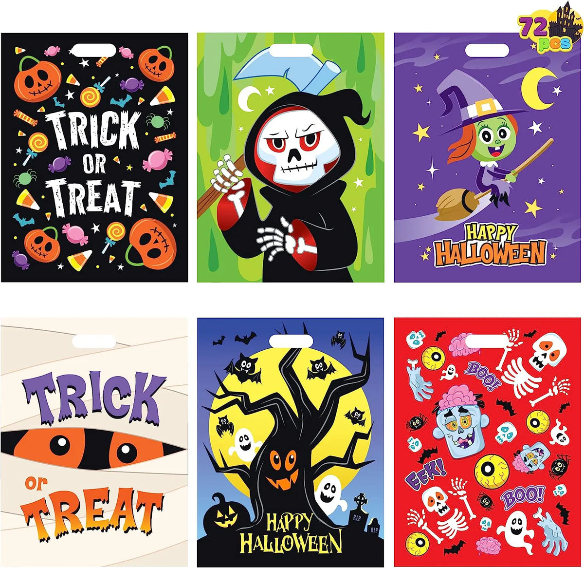Halloween Character Plastic Candy Bags, 72 Pack