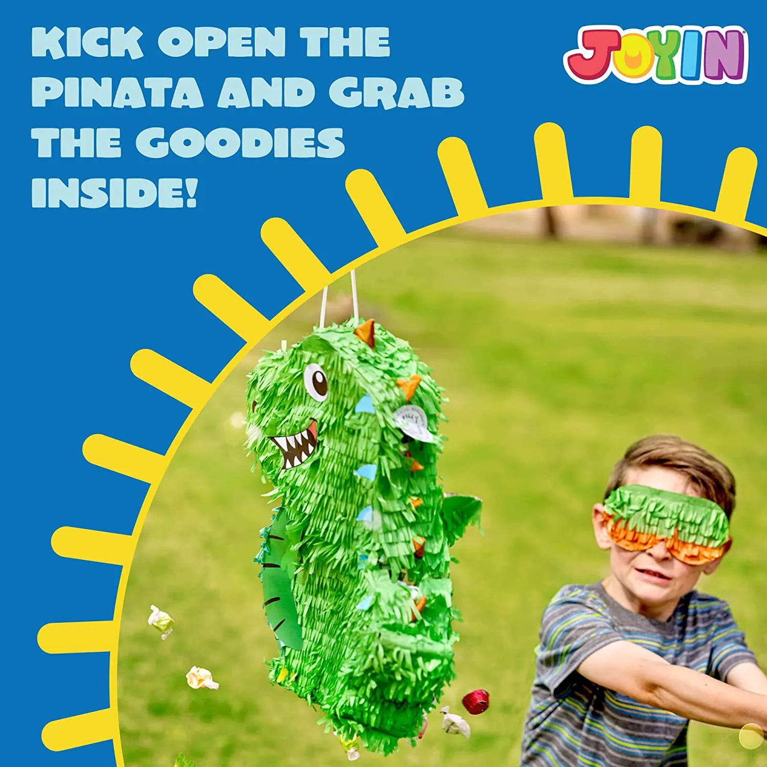 Dinosaur Pinata Set with Plastic Bat and Paper Blindfold