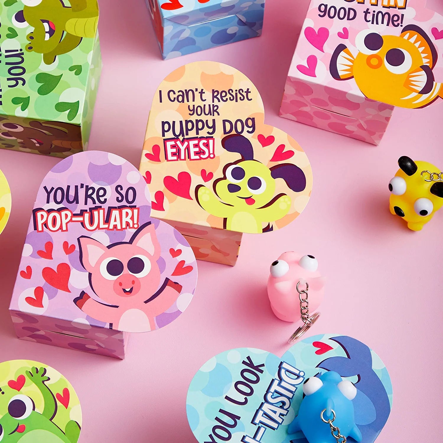 24Pcs Kids Valentine's Cards with Bulging Eyes in Boxes - Classroom Exchange Gifts