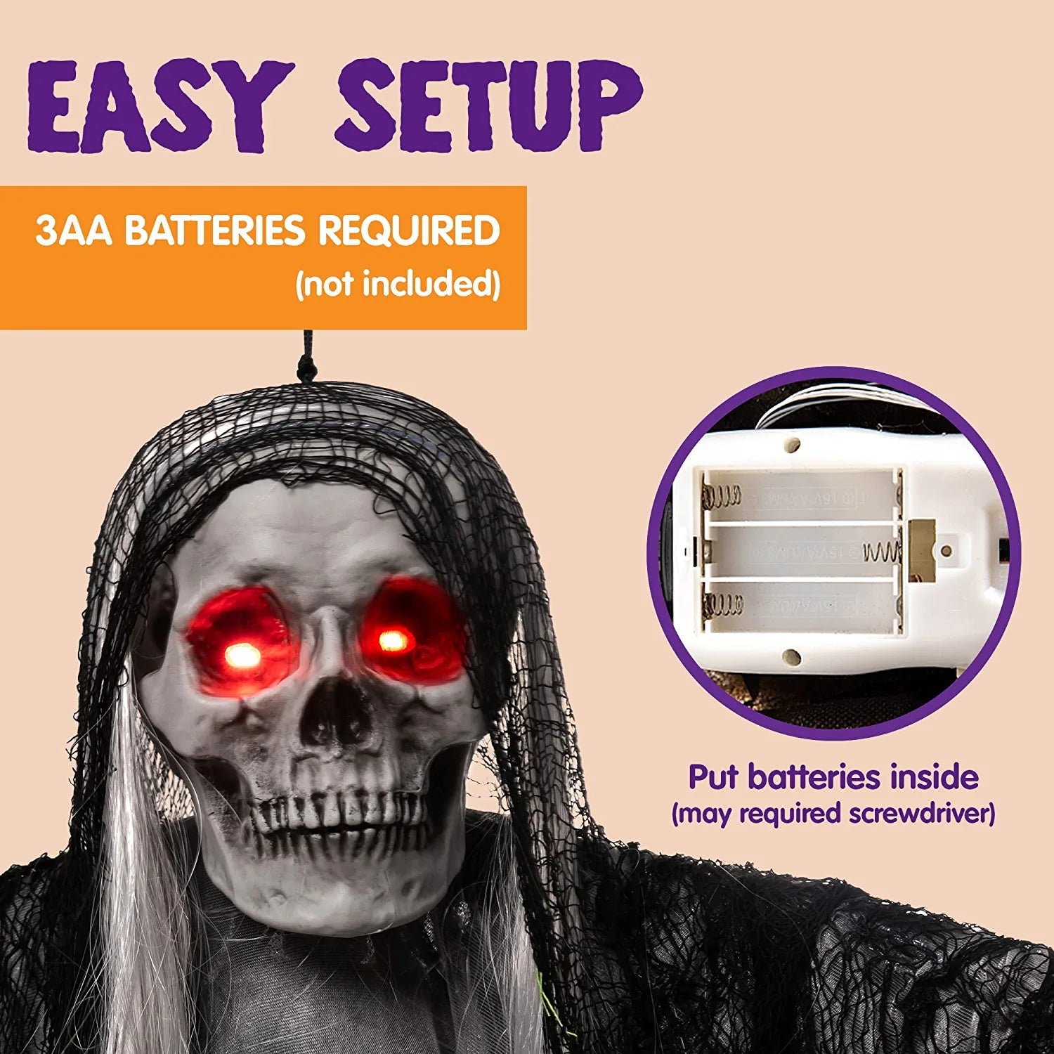 59in Hanging Grim Reaper with Glowing Eyes and Creepy Sound