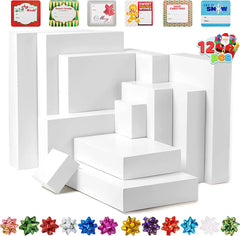 White Box with Assorted Sizes and Stickers, 12 Pcs