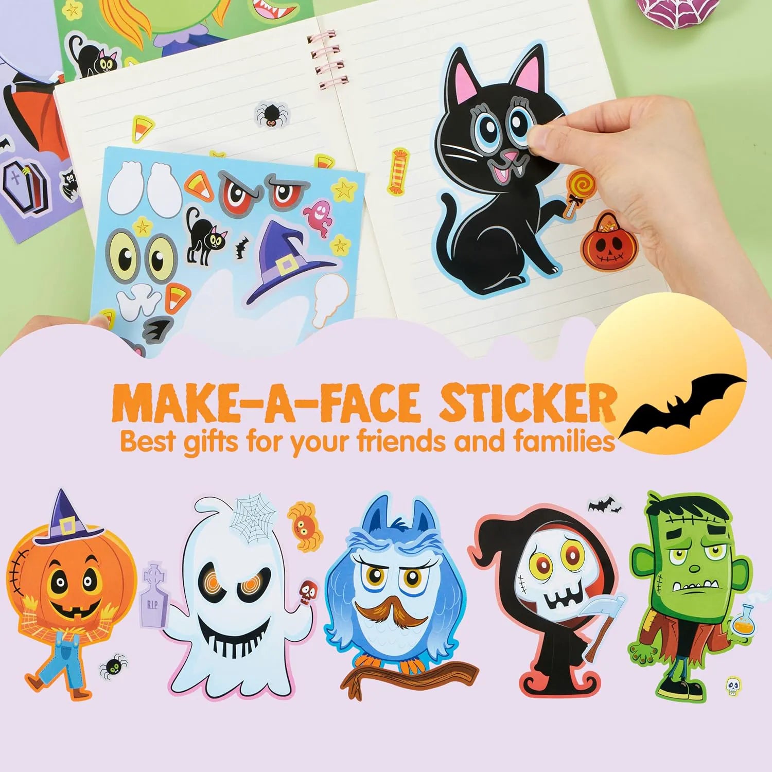 36 Pcs Halloween Make-a-Face Stickers for Kids