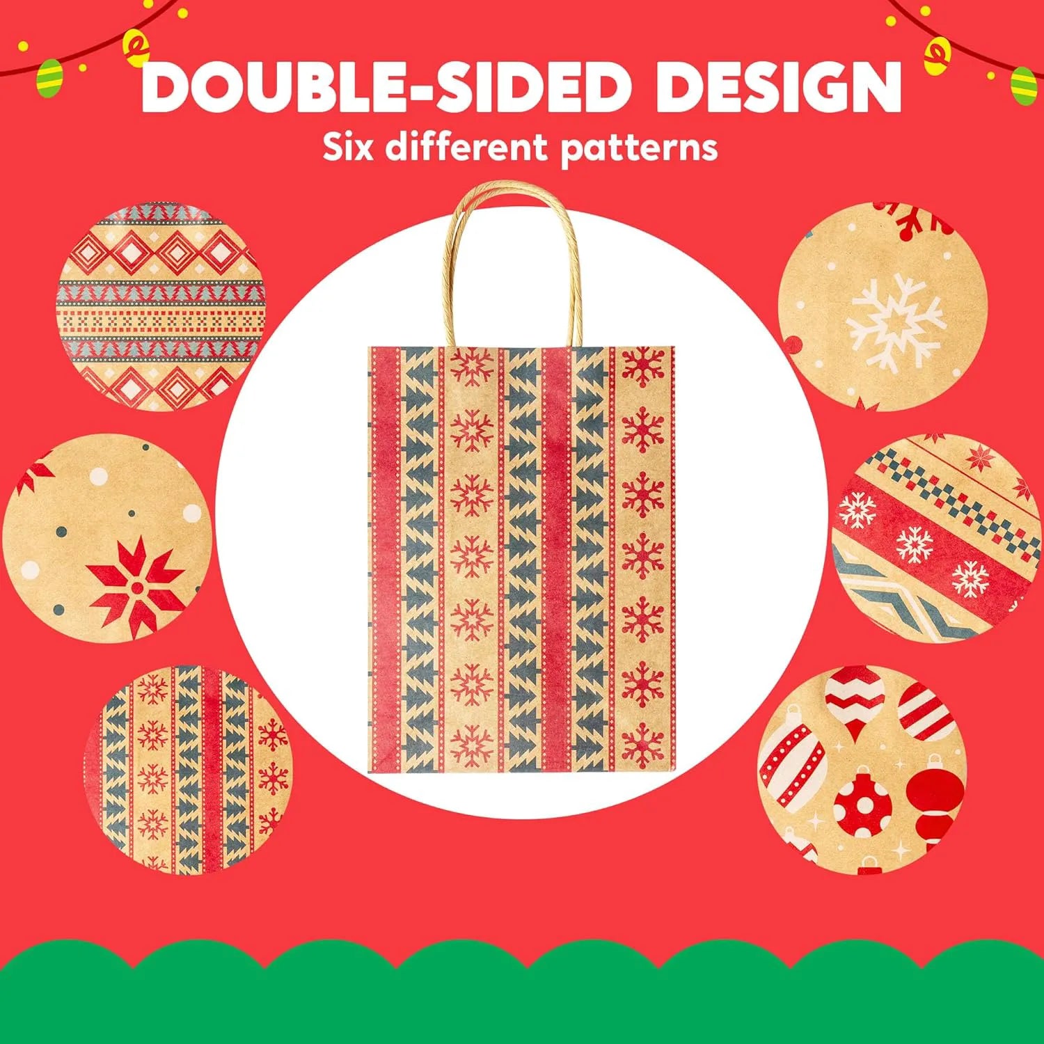 24 PCS Christmas Kraft Gift Bags with Durable Handles and Non-Breaking Bottoms for Holiday Gifts