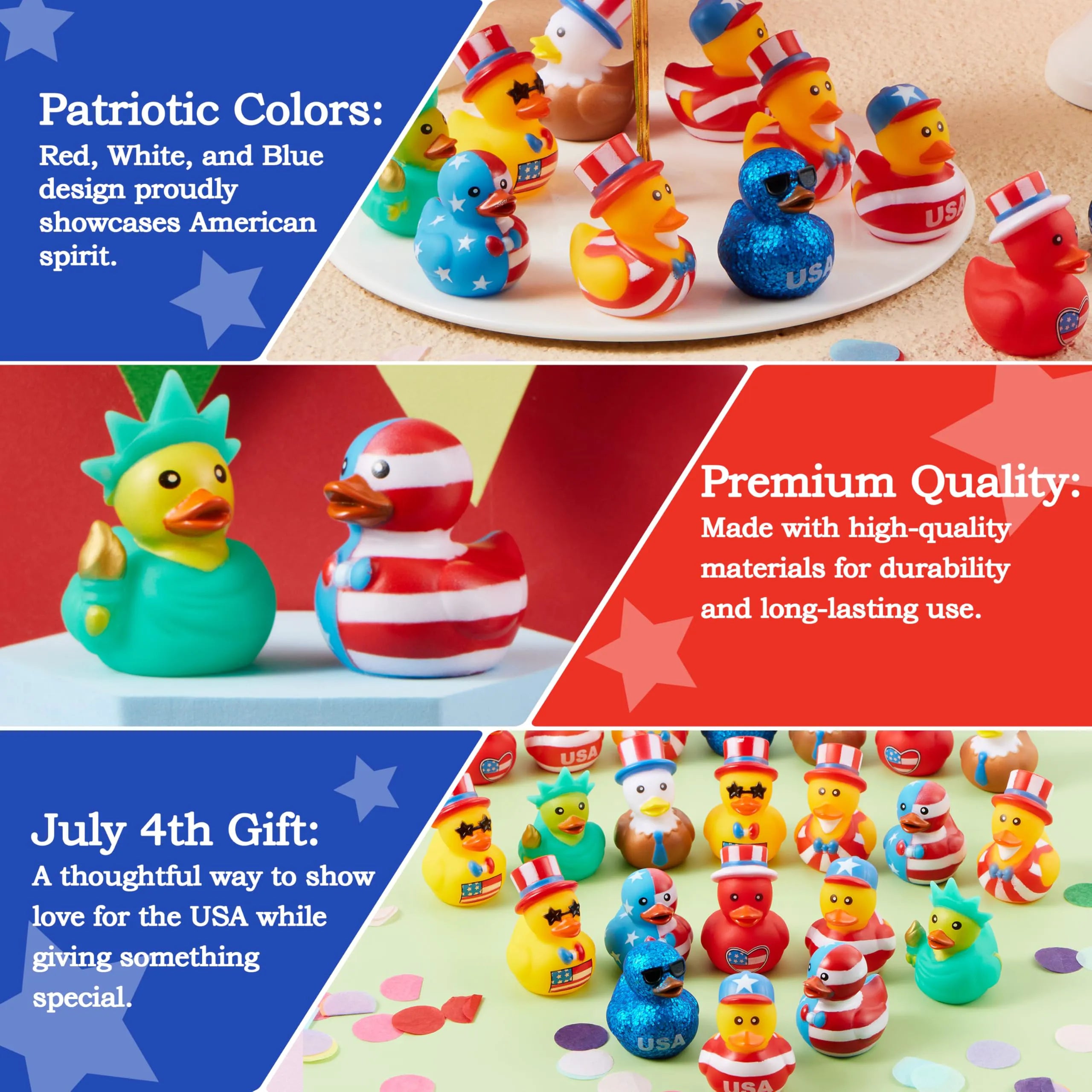 JOYIN 24-Pack Patriotic Rubber Ducks, 2.6-Inch Toys, 8 Unique Designs