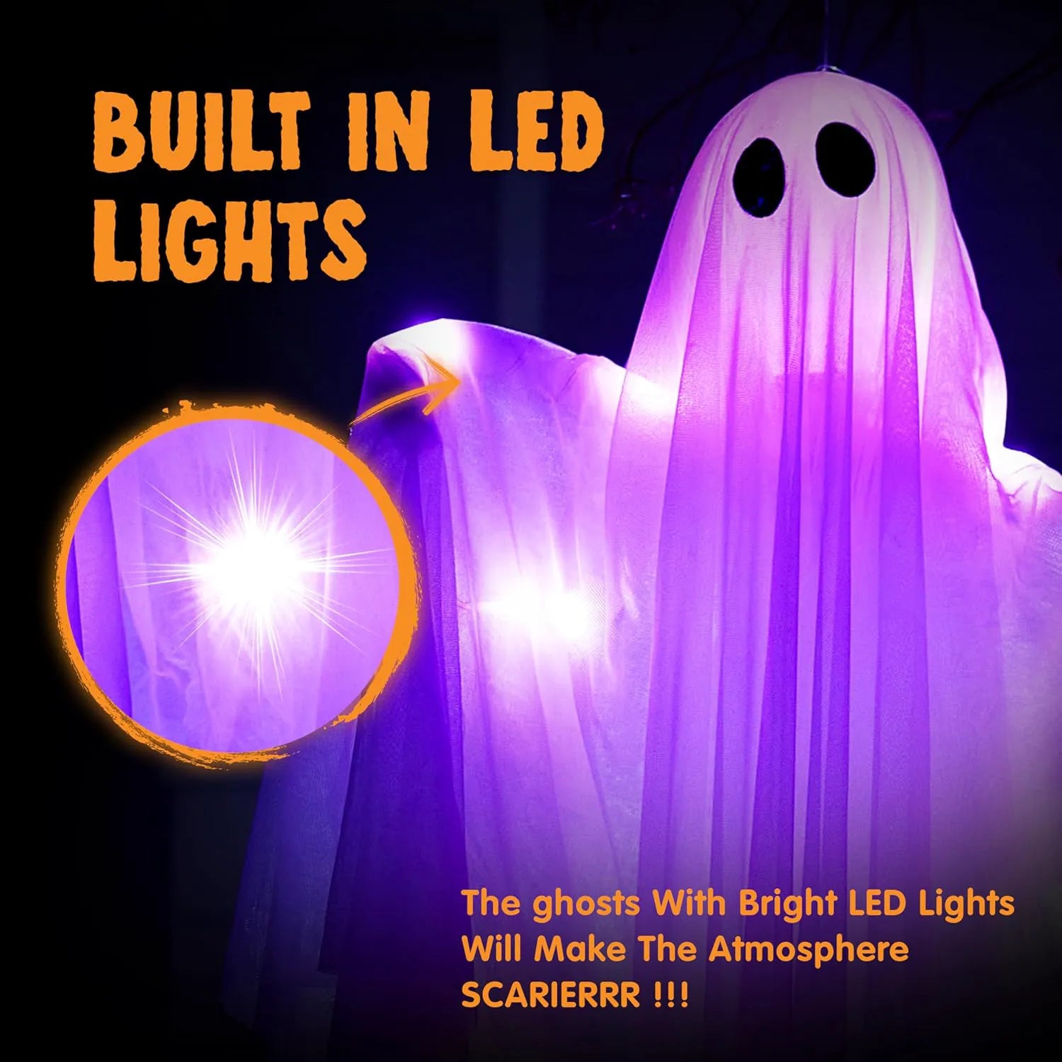 35.5" Halloween Hanging Ghost with Purple LED Light
