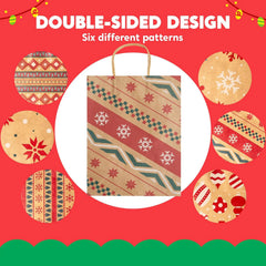 24 Pack Christmas Kraft Gift Bags with Handles for Holiday Presents