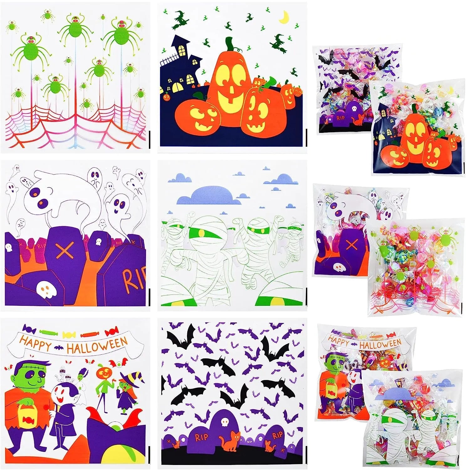 150 Pcs Halloween Clear Self-Adhesive Candy Bags