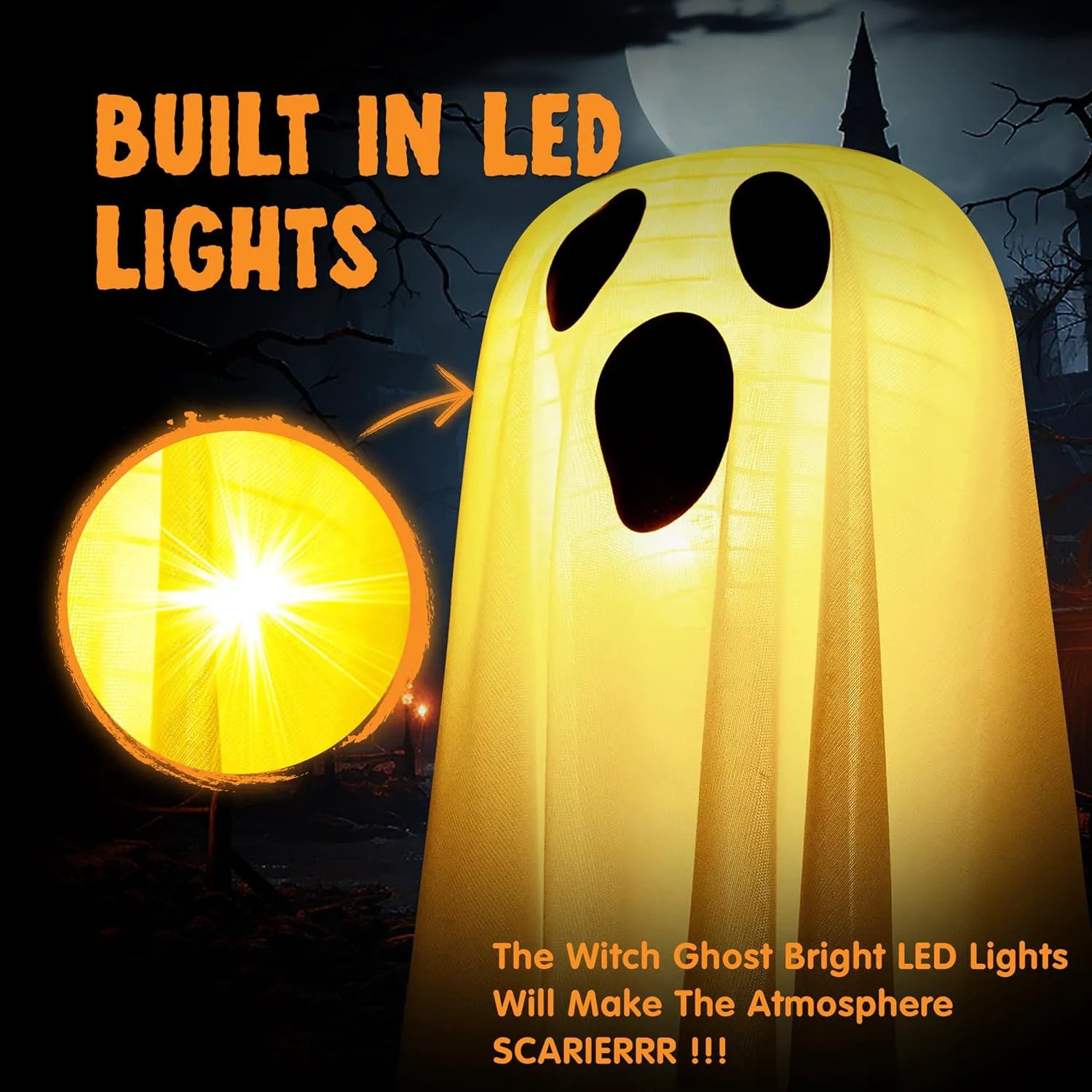 6-Pack Hanging Ghost Halloween Decorations for Outdoor Use