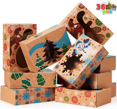 36 Foiled Kraft Christmas Cookie Boxes with Window, 8.5 x 5.75 x 2.75 Inches