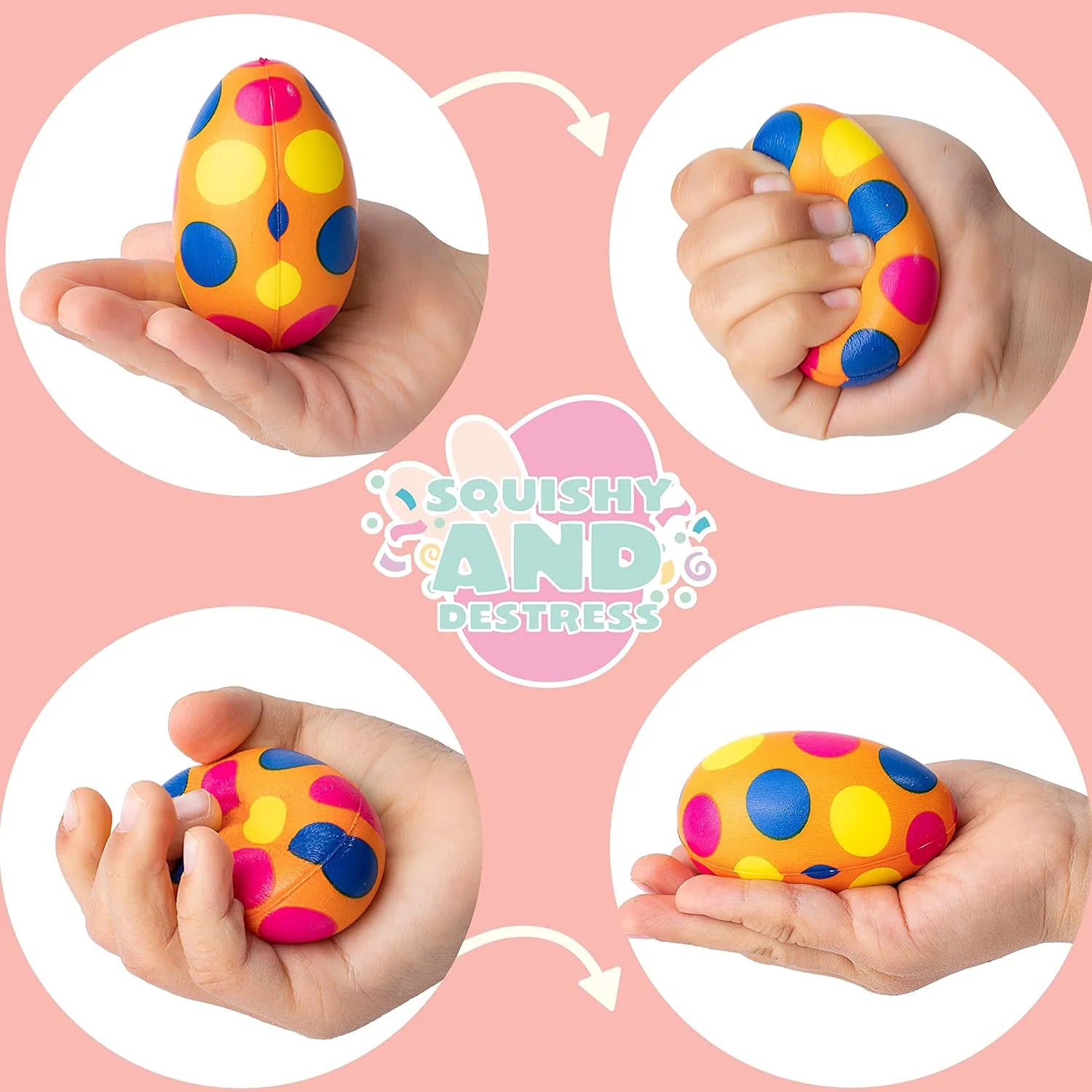 JOYIN 24 Pack Colorful Squishy Easter Eggs - Stress Relief Fidget Toys for Kids, Easter Party Supplies