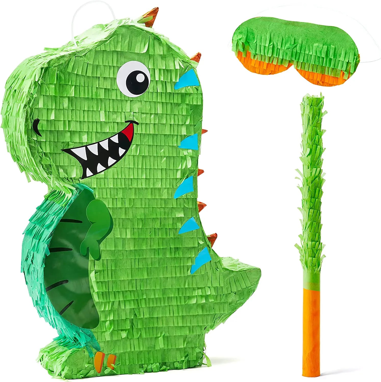 Dinosaur Pinata Set with Plastic Bat and Paper Blindfold