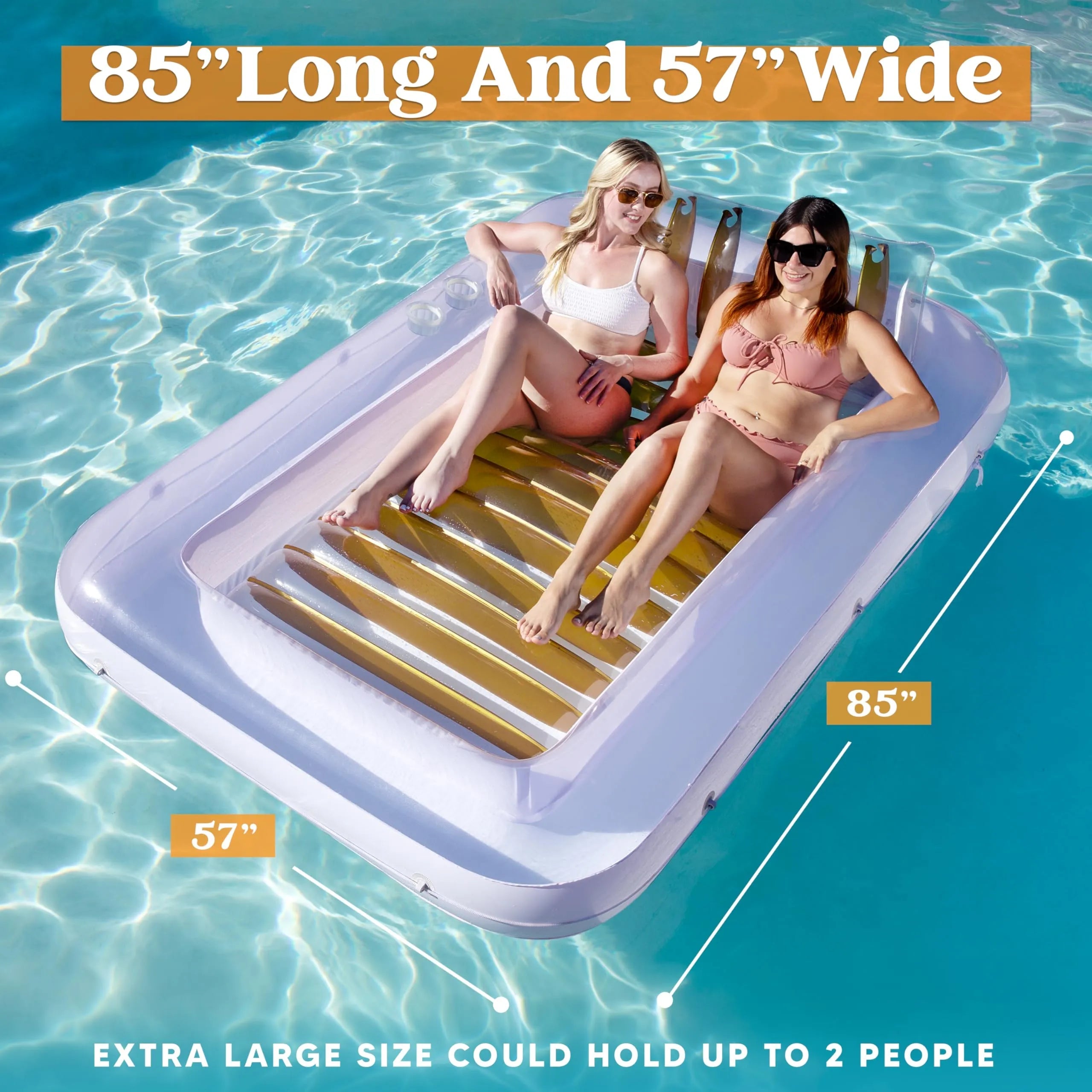 85x57 Inch Extra Large Golden White Sun Tan Tub Pool Float for Adults