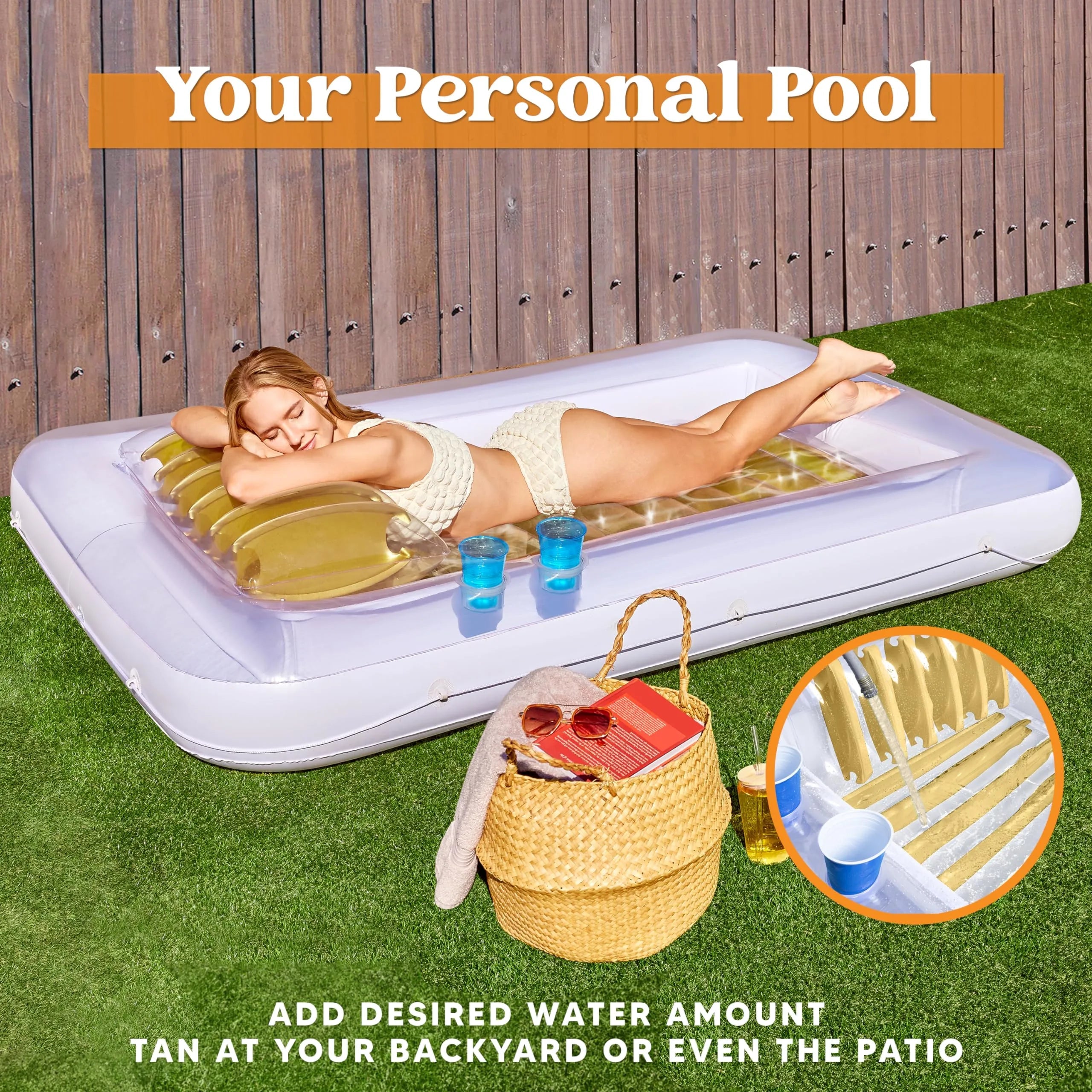 85x57 Inch Extra Large Golden White Sun Tan Tub Pool Float for Adults