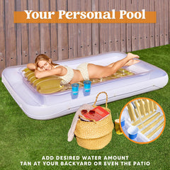 85x57 Inch Extra Large Golden White Sun Tan Tub Pool Float for Adults