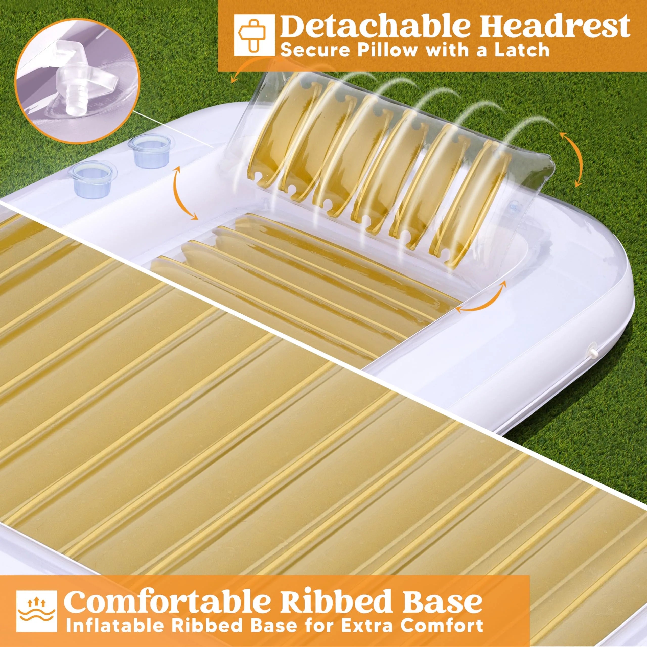 85x57 Inch Extra Large Golden White Sun Tan Tub Pool Float for Adults