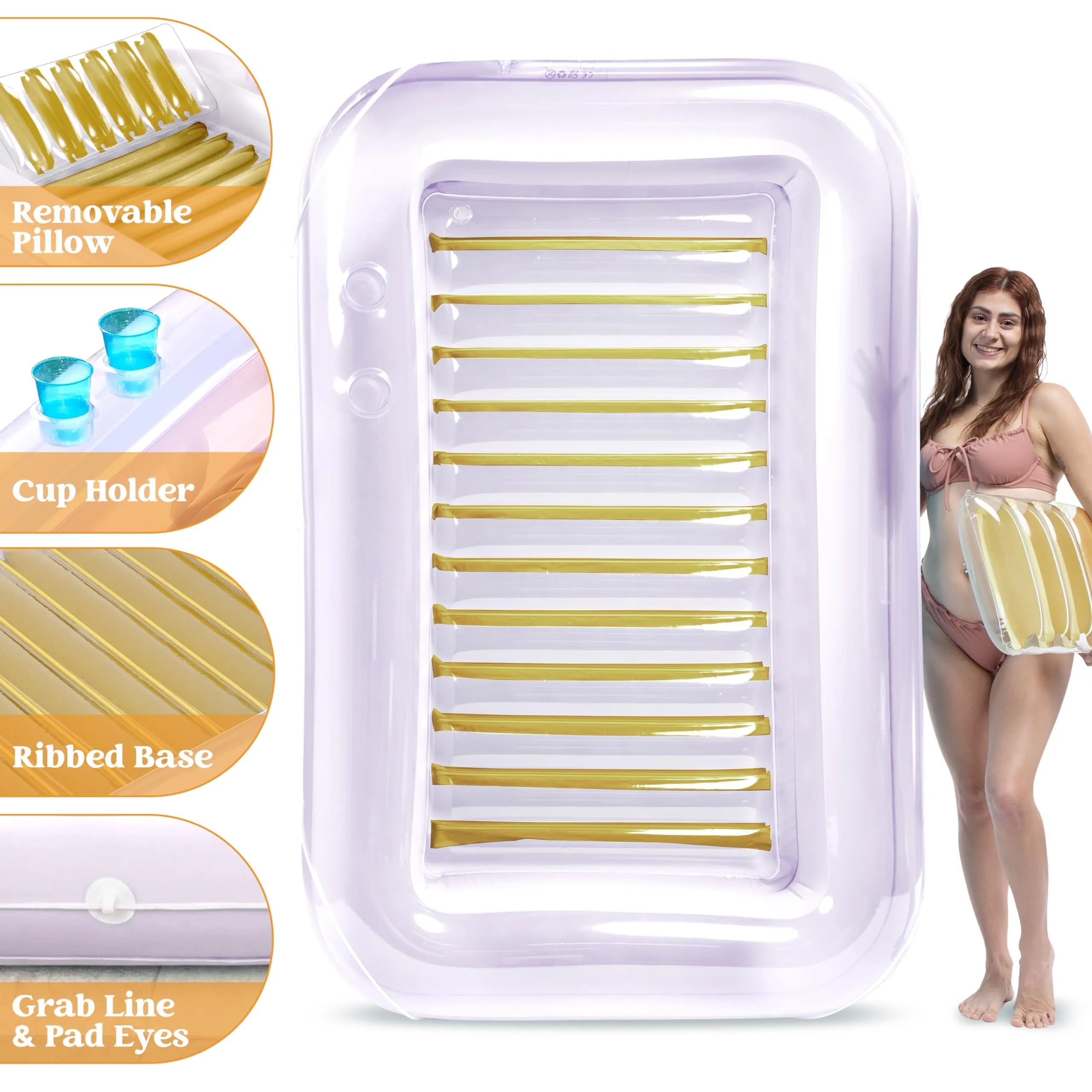 85x57 Inch Extra Large Golden White Sun Tan Tub Pool Float for Adults