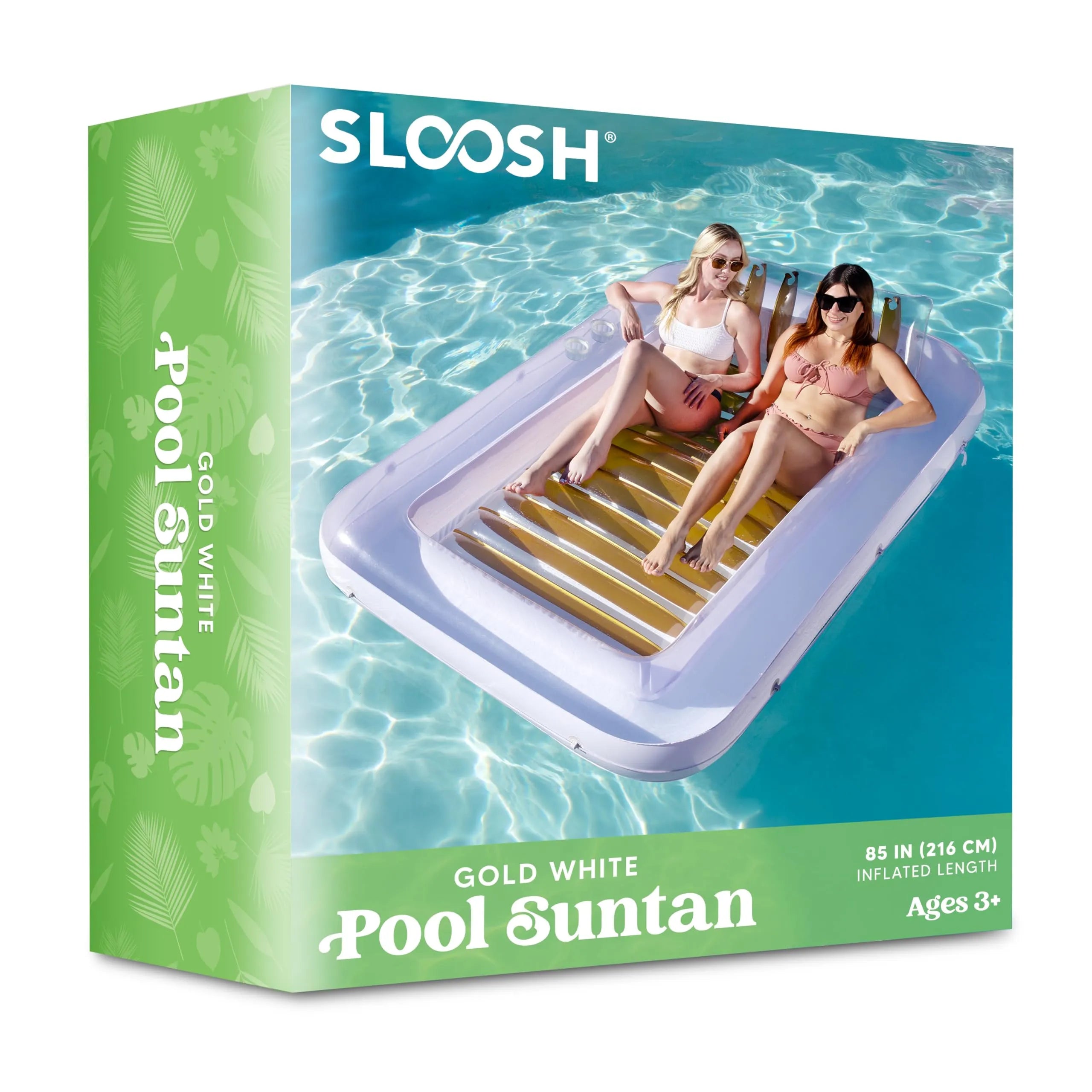 85x57 Inch Extra Large Golden White Sun Tan Tub Pool Float for Adults