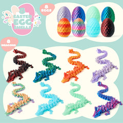 8 Pack 3D Printed Dragon Eggs with Articulated Colorful Dragons, Easter Party Favors for Kids