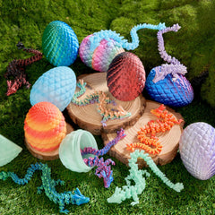 8 Pack 3D Printed Dragon Eggs with Articulated Colorful Dragons, Easter Party Favors for Kids