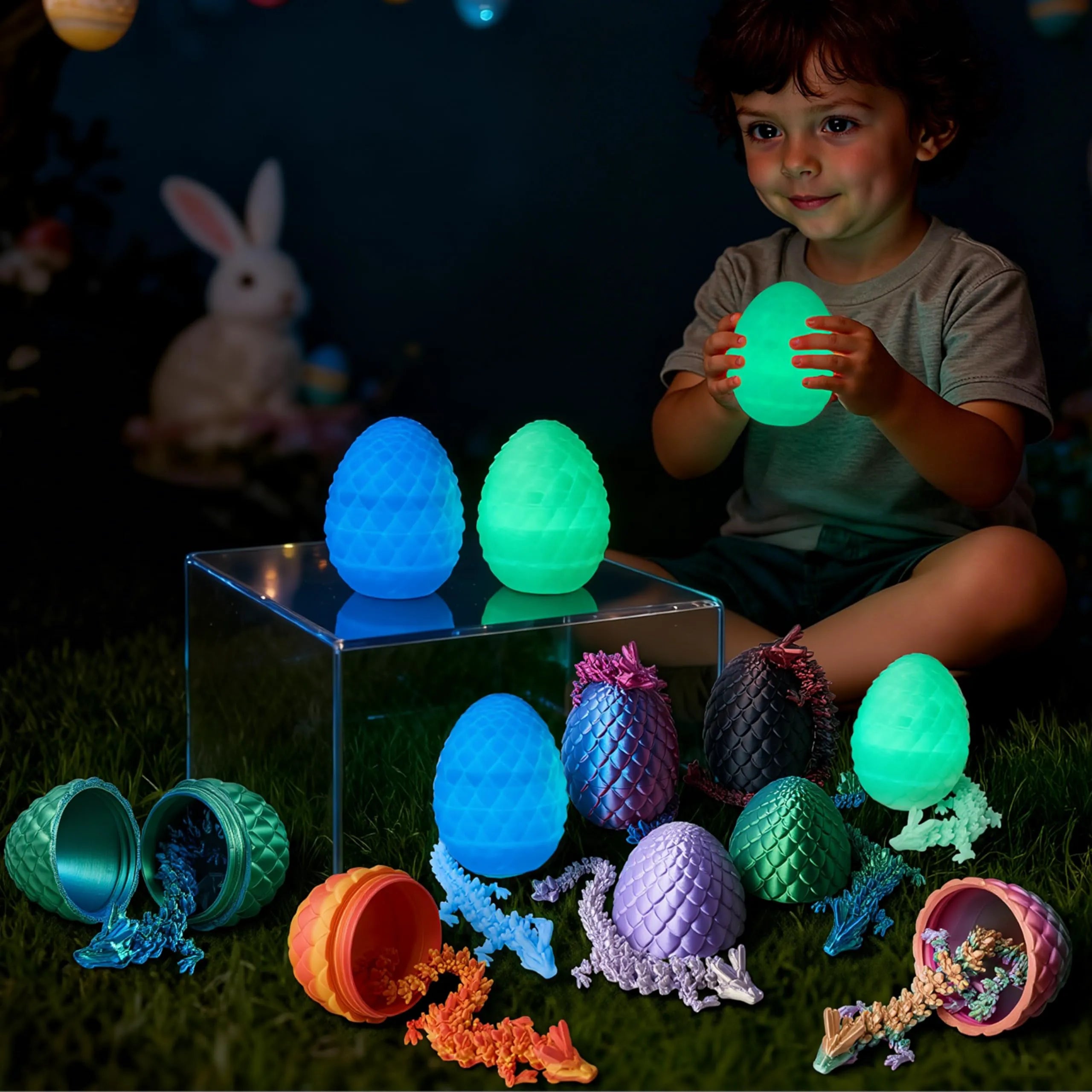 8 Pack 3D Printed Dragon Eggs with Articulated Colorful Dragons, Easter Party Favors for Kids