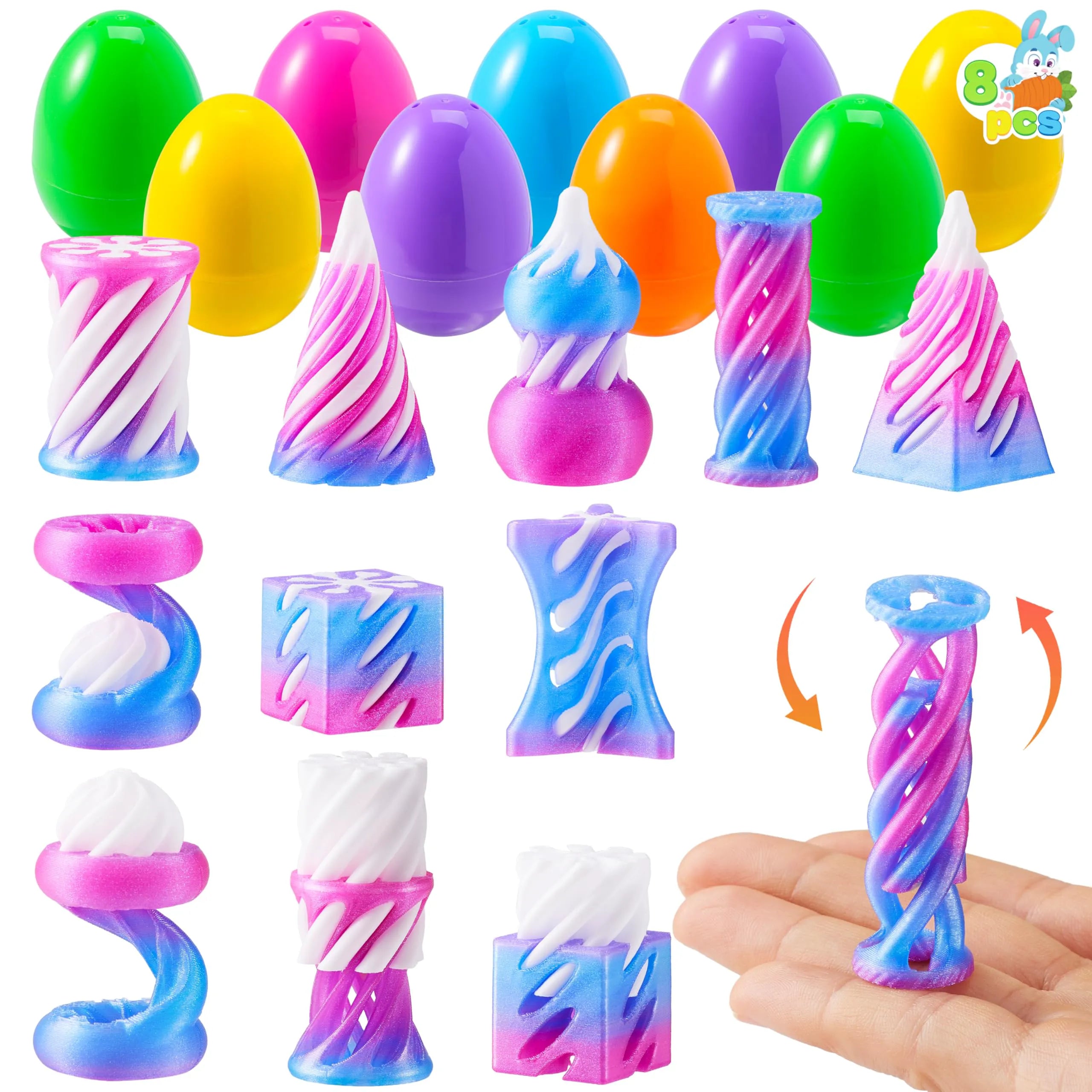8 Pcs Prefilled Easter Eggs 3D Printed Impossible Cone Fidget Toys, Easter Party Favors for Kids