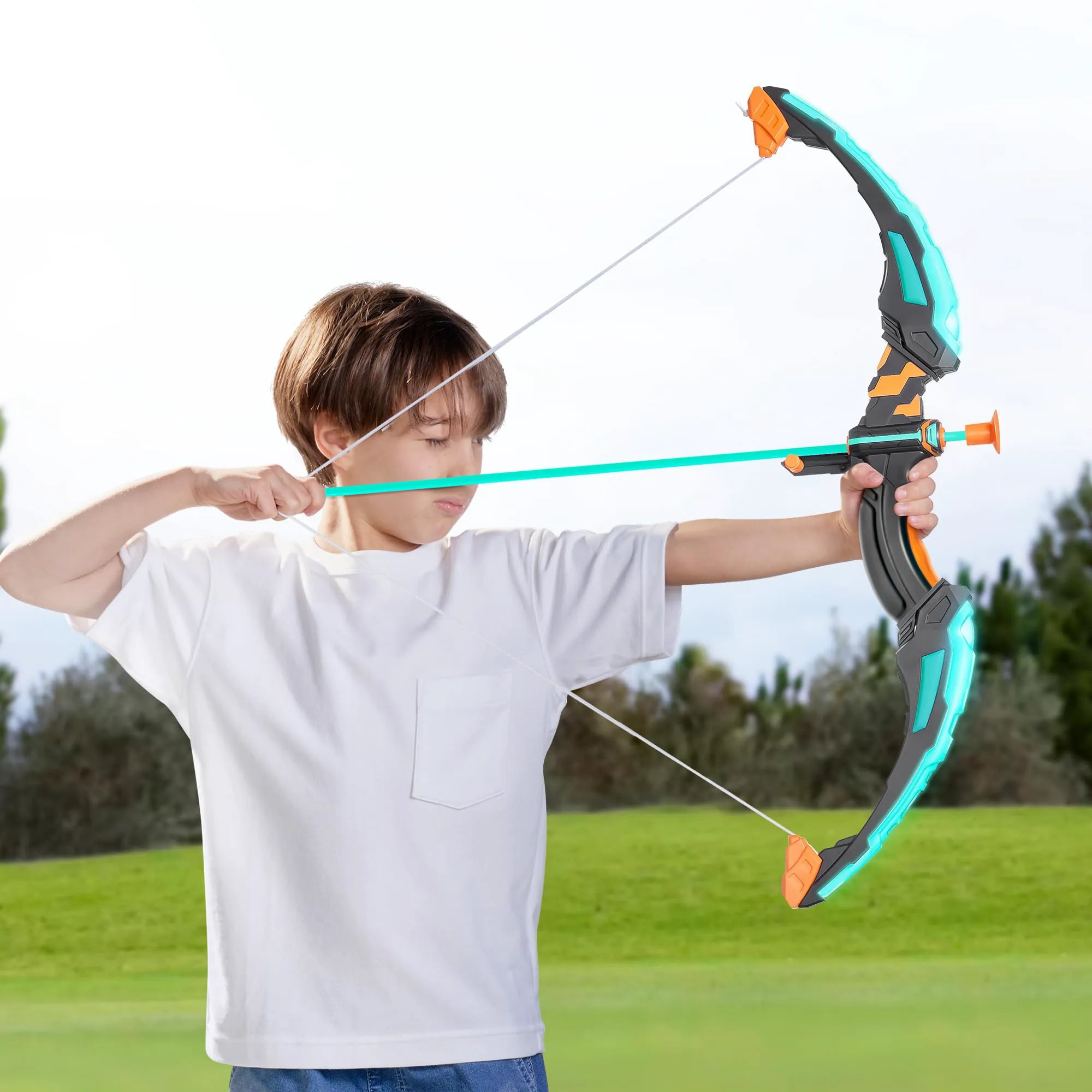 LED Light Up Archery Toy for Kids - Aqua Blue Bow and Arrow Set