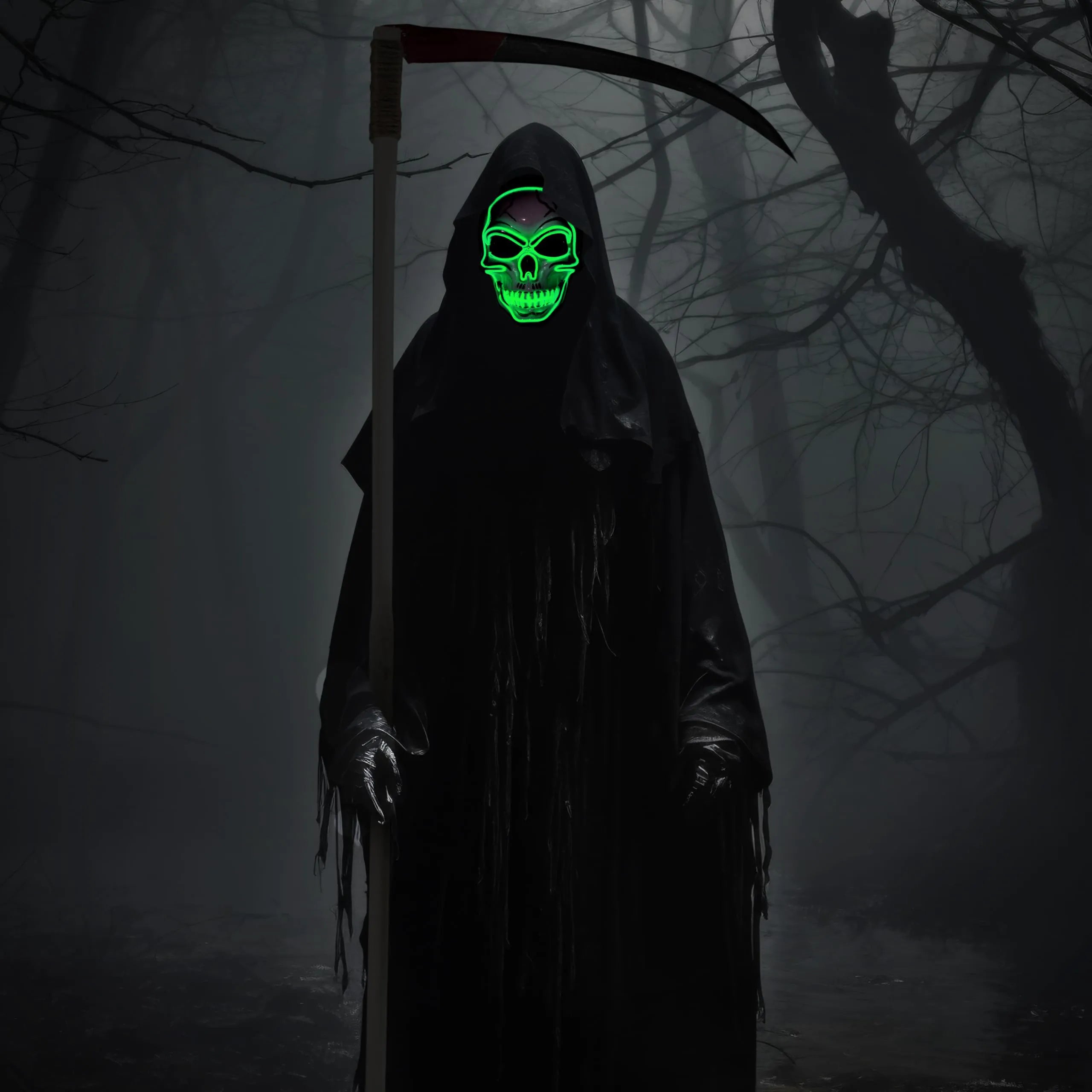 Green Halloween LED Skull Mask with Light-Up Gloves