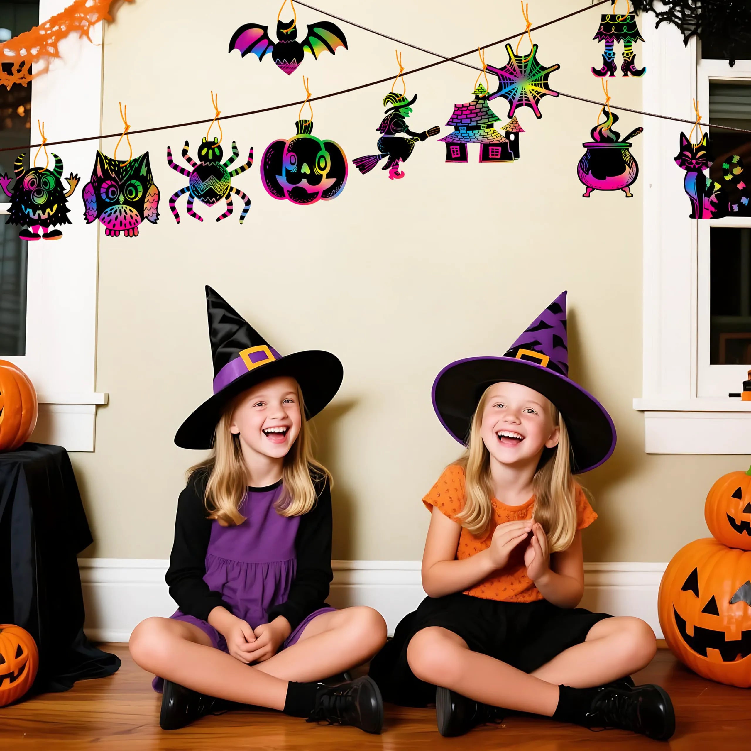120 Pcs Halloween Rainbow Scratch Art Crafts for Kids