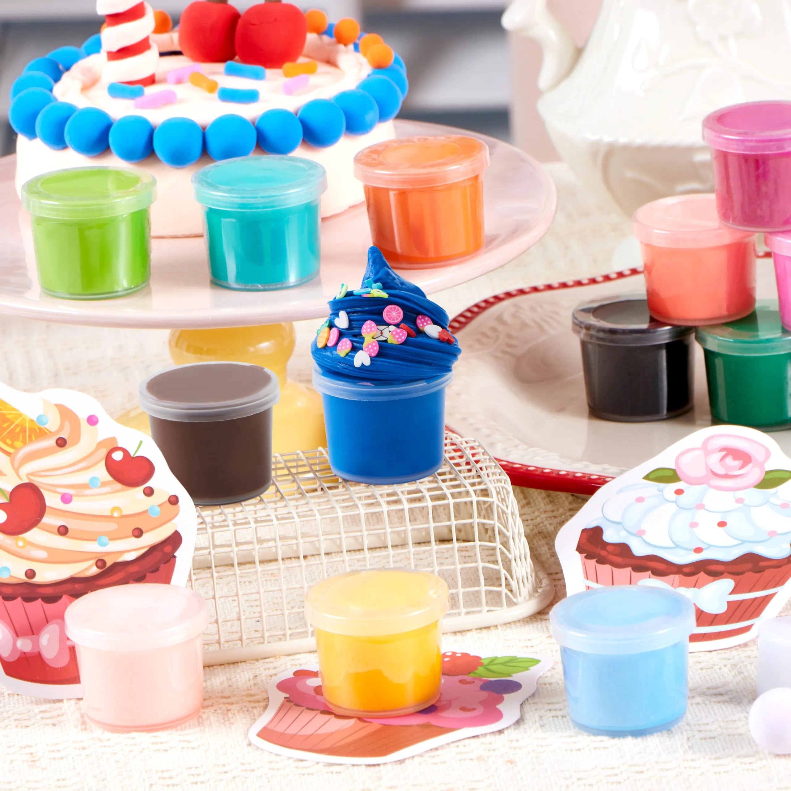 30-Piece Valentine's Day Multicolored Butter Slime Set with Rubber Slices and Dessert Cards