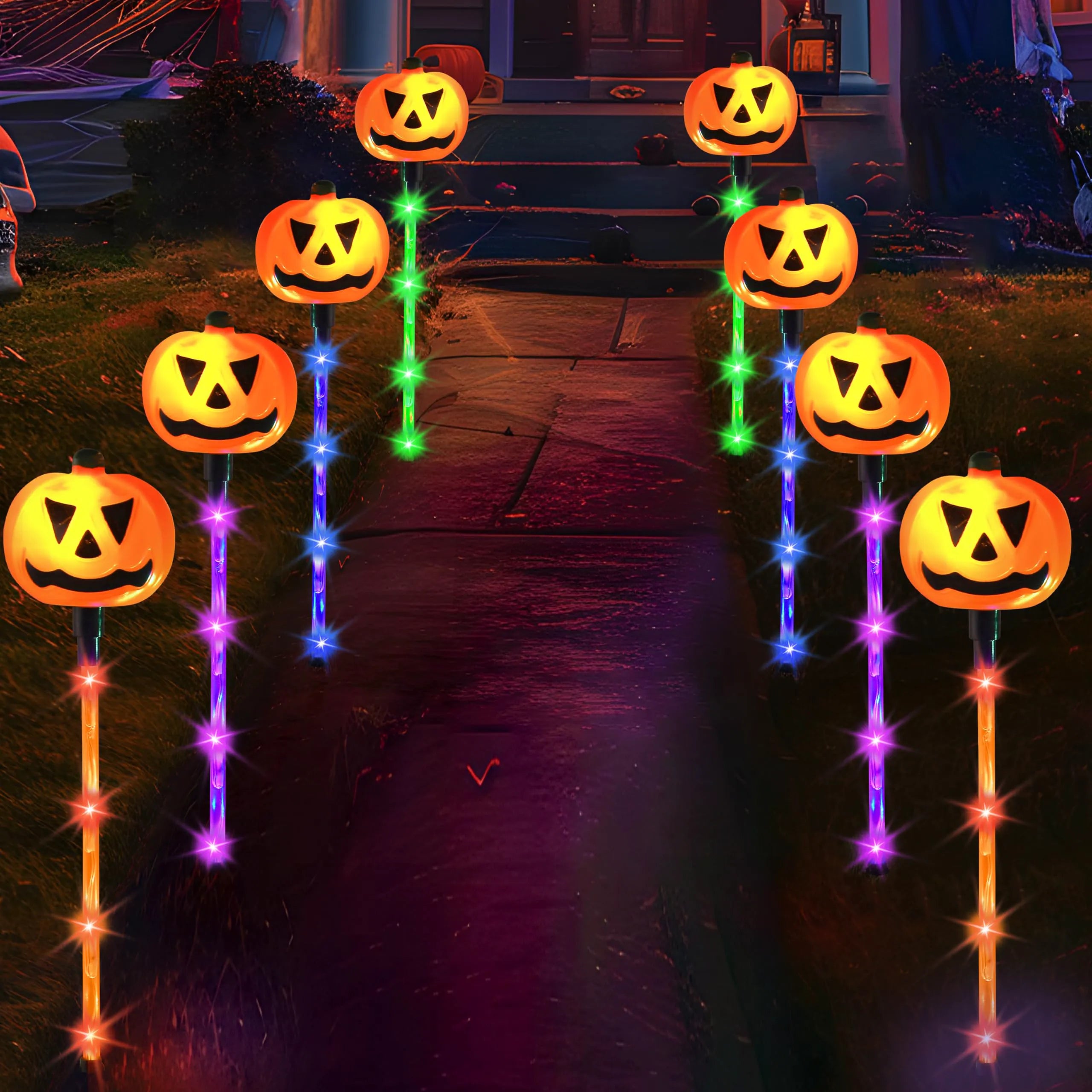 10Pcs Halloween Solar Pumpkin Pathway Lights Decorations
