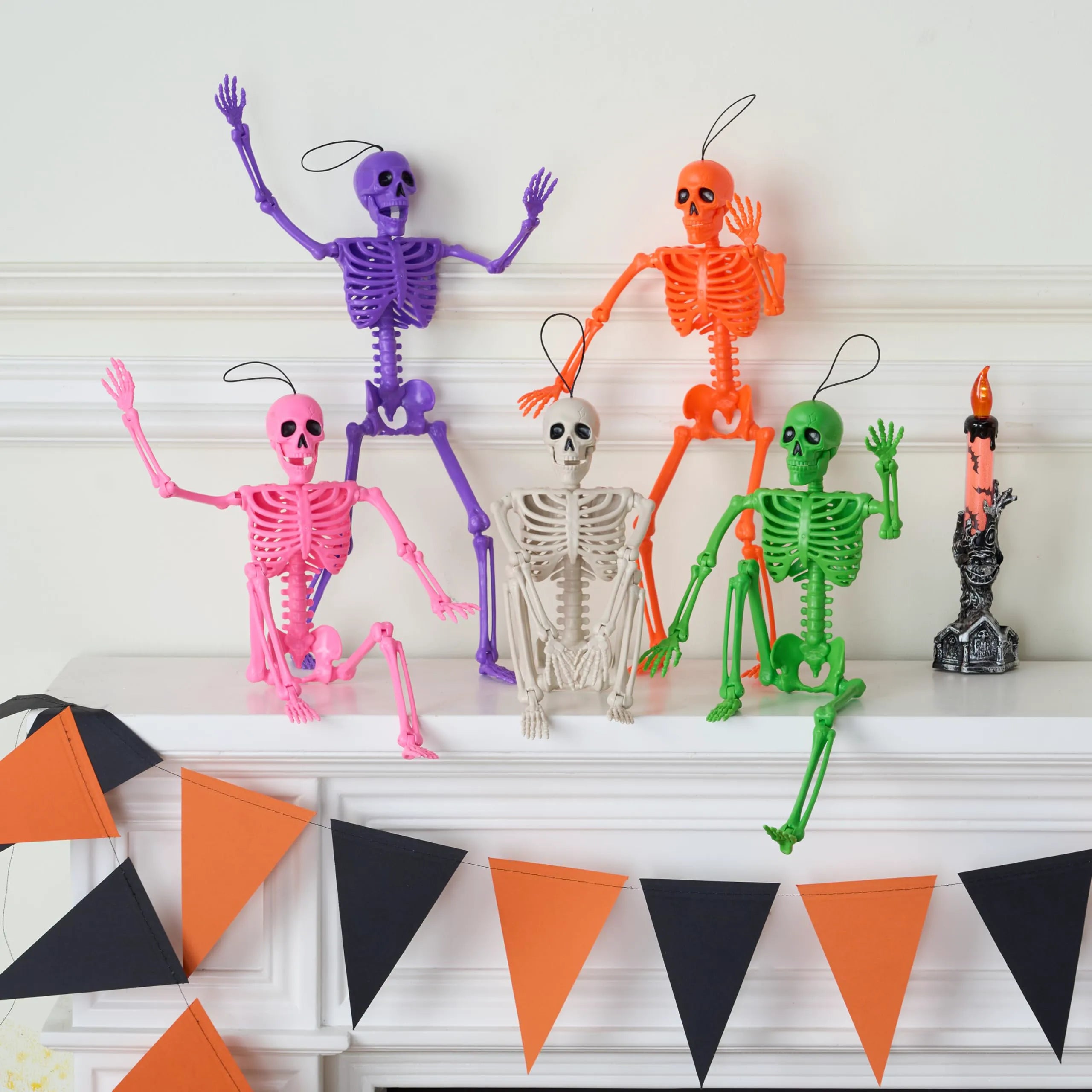 5 Pack Posable Halloween Skeleton Decorations, 16 Inches Each