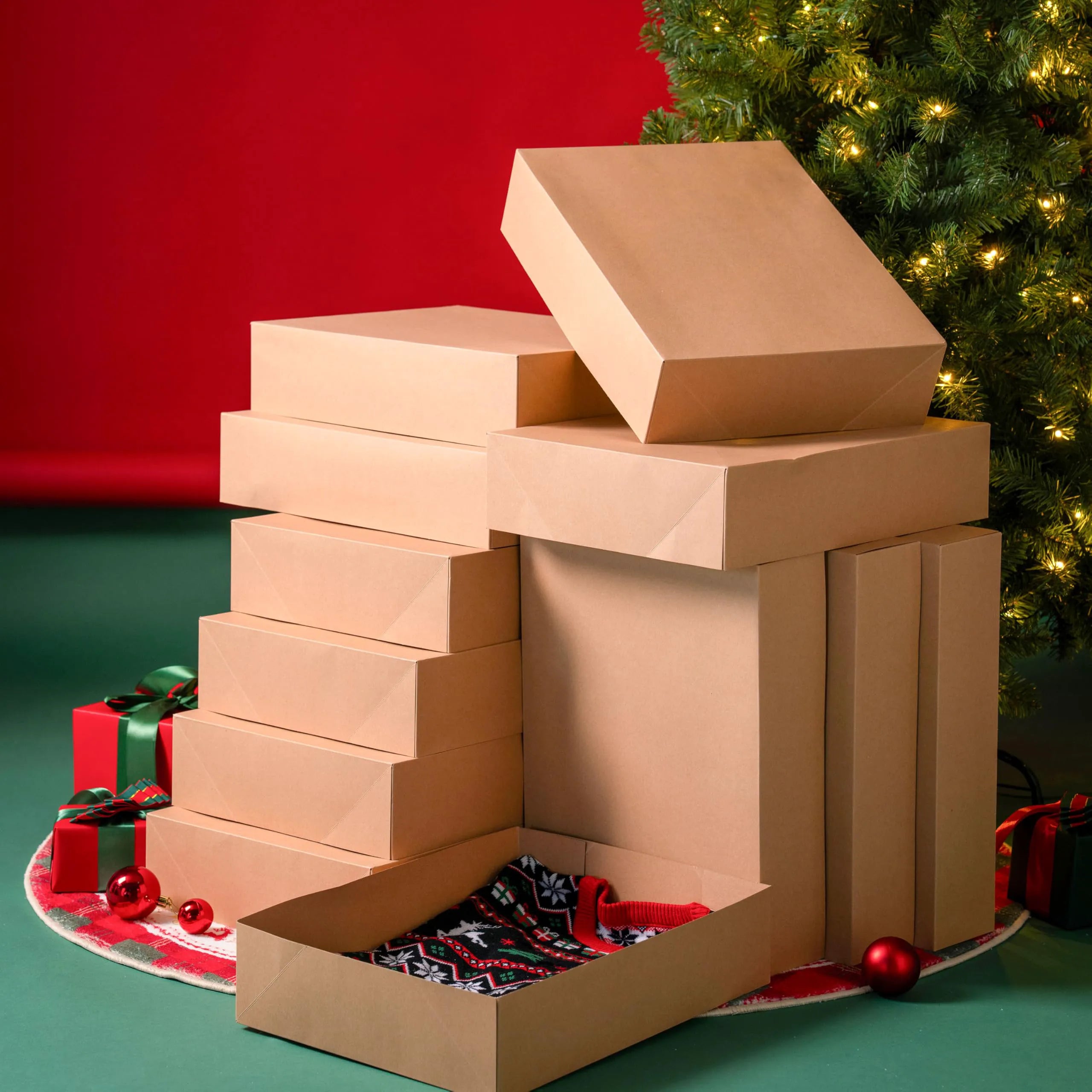 12 Pack 17" x 13" x 4" Large Christmas Gift Boxes with Lids for Presents