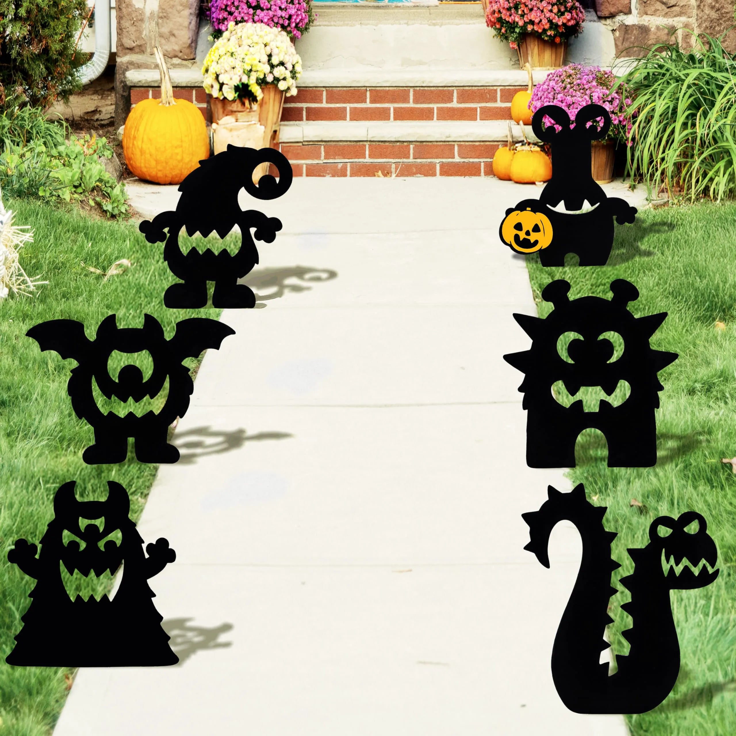 6Pcs Monster Yard Stakes Halloween Lawn Decorations