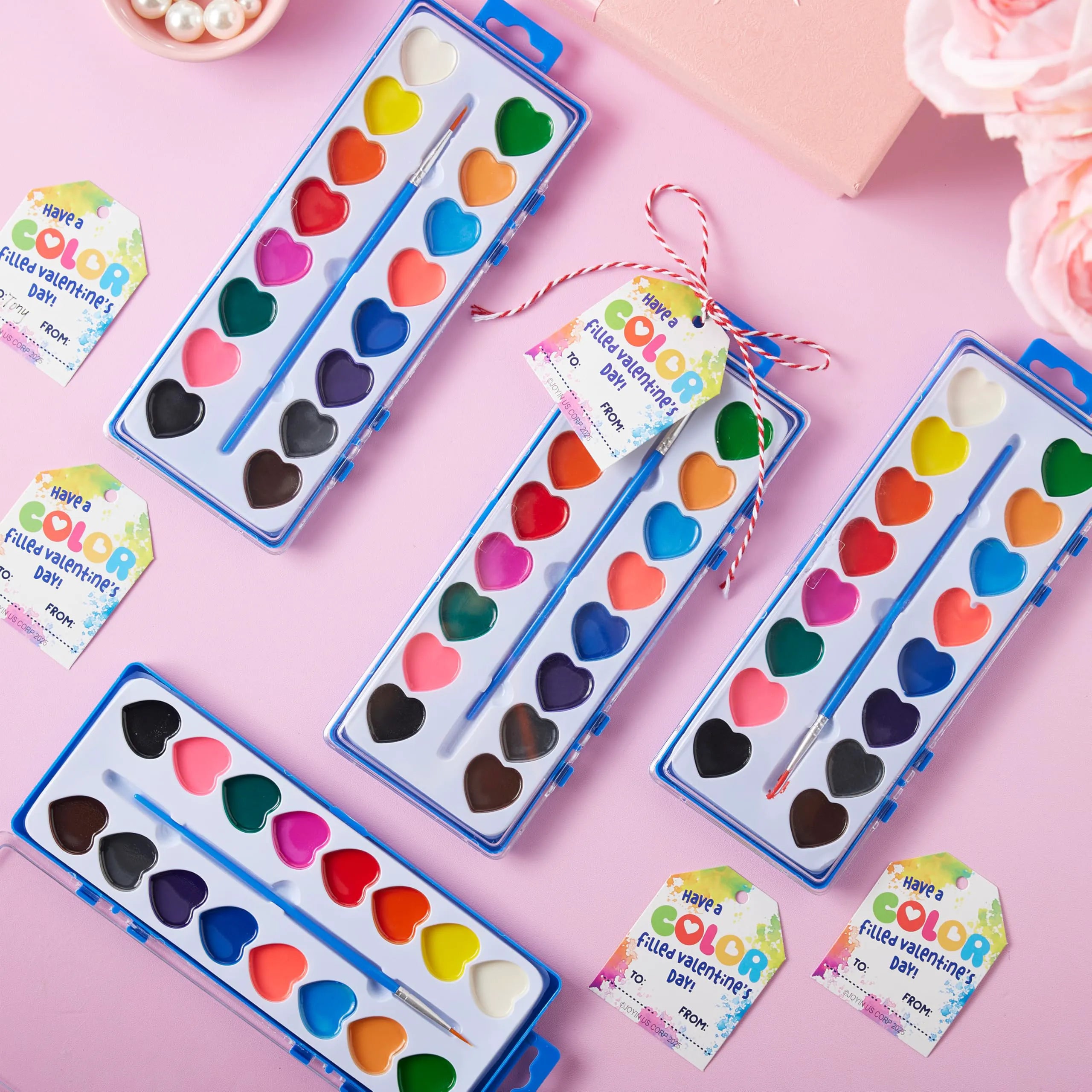 24 Pcs Valentine’s Day Heart-Shaped Watercolor Paints