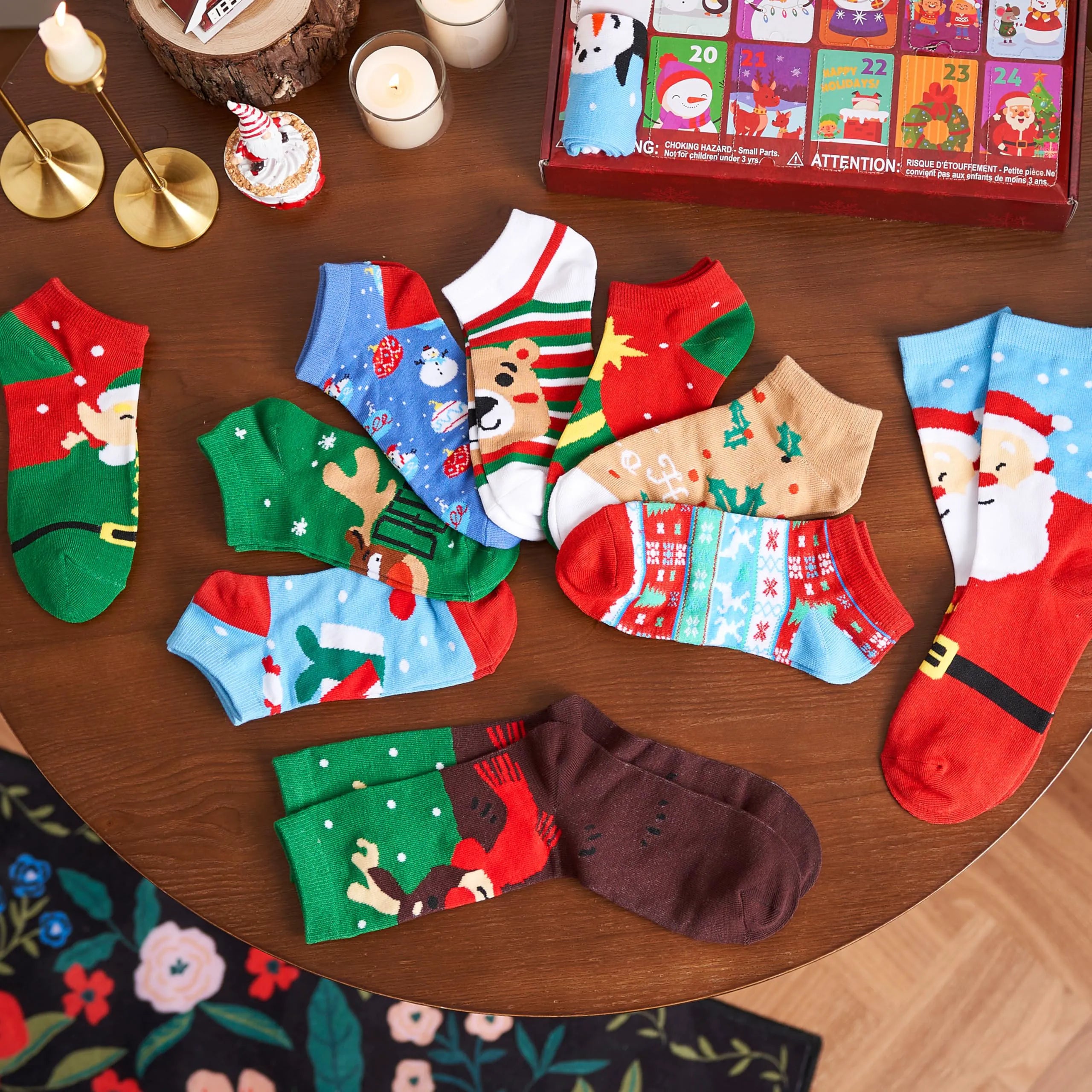 24 Days Christmas Advent Calendar with Warm Cotton Socks for Adults