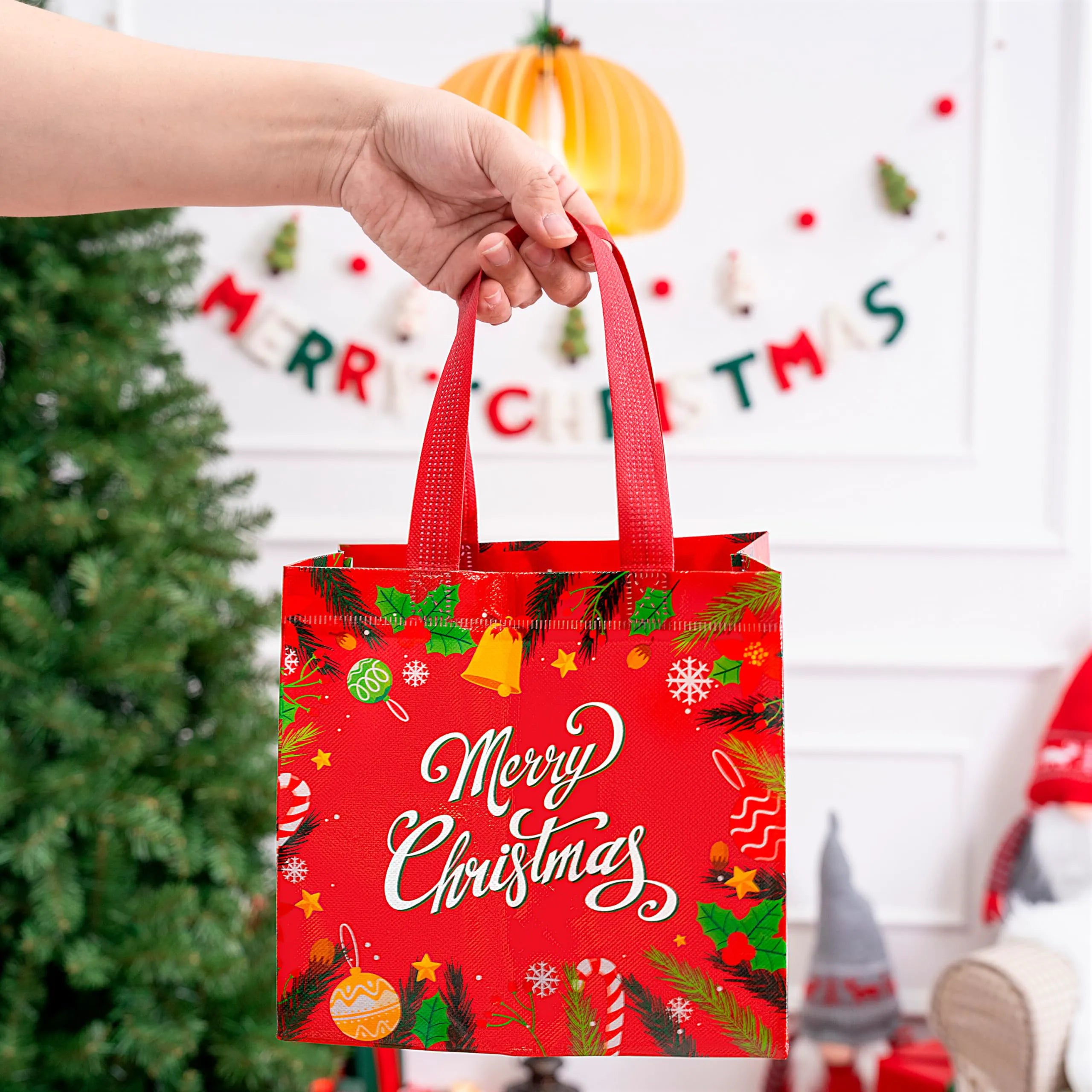 20 PCS Christmas Reusable Gift Bags, Assorted Sizes with Handles