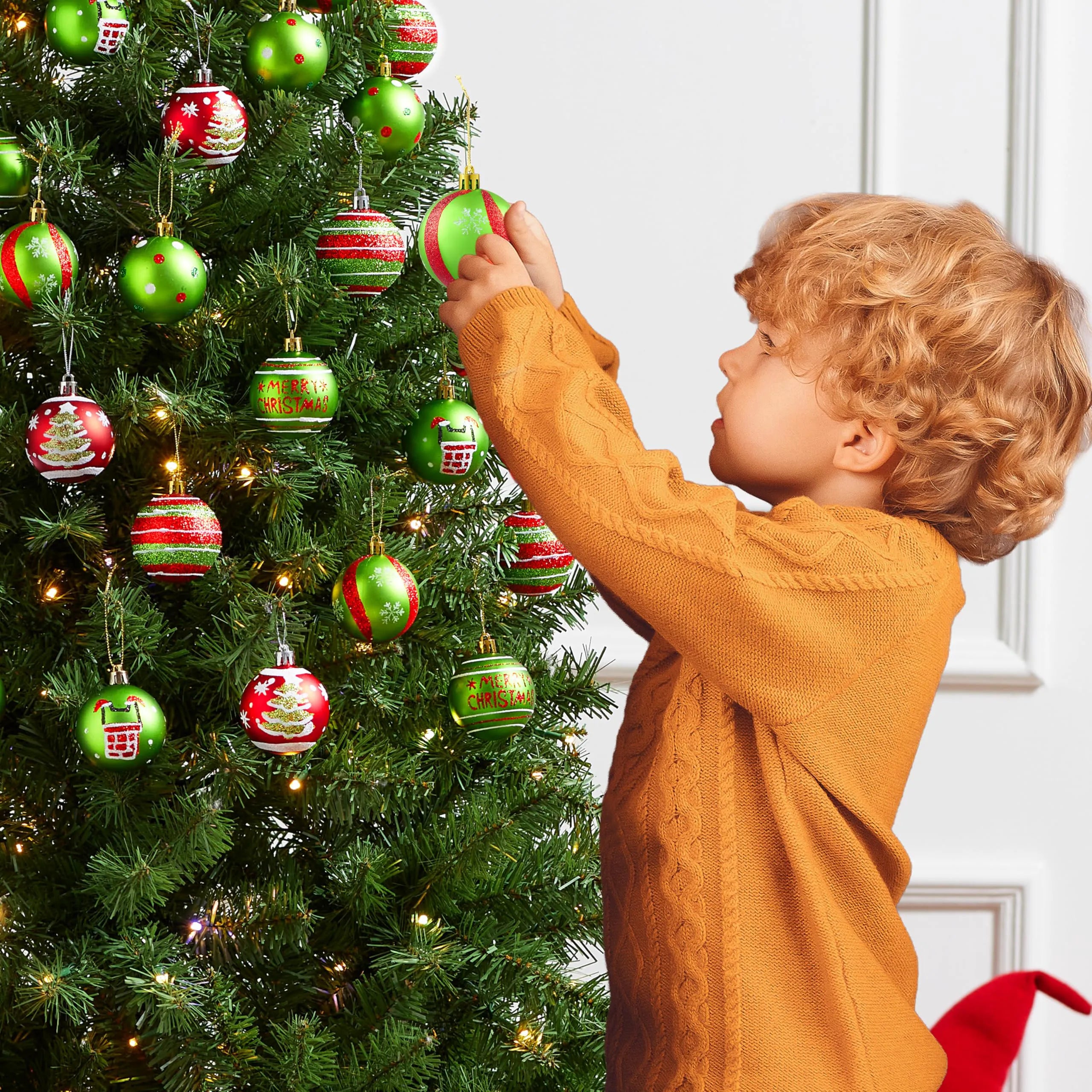 30 Pcs Red and Green Christmas Ball Ornaments Set, 2.36''