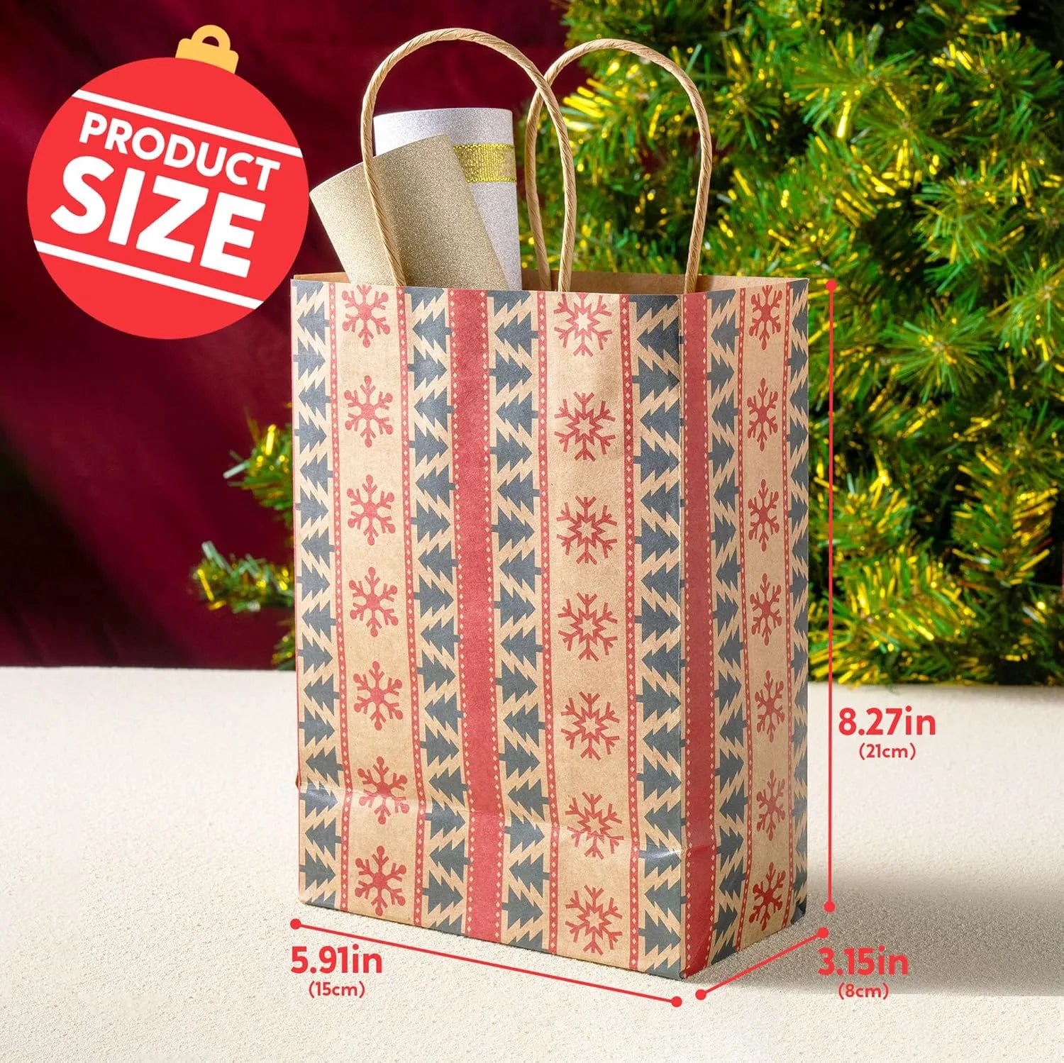 24 PCS Christmas Kraft Gift Bags with Durable Handles and Non-Breaking Bottoms for Holiday Gifts