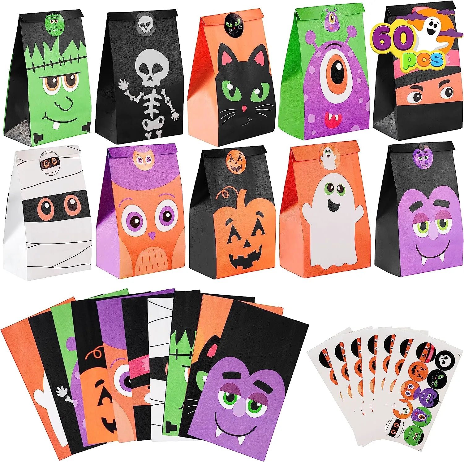 Kraft Paper Treat Bags with Characters, 60 Count