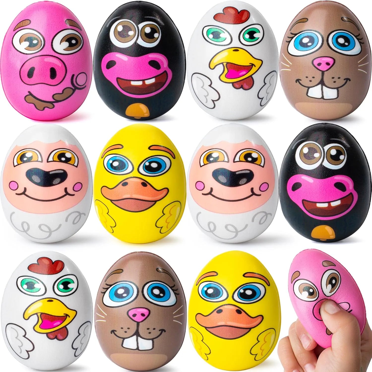 JOYIN 12 Pack Easter Eggs Squishy Toys Animal Theme Slow Rising Stress Relief Egg Balls