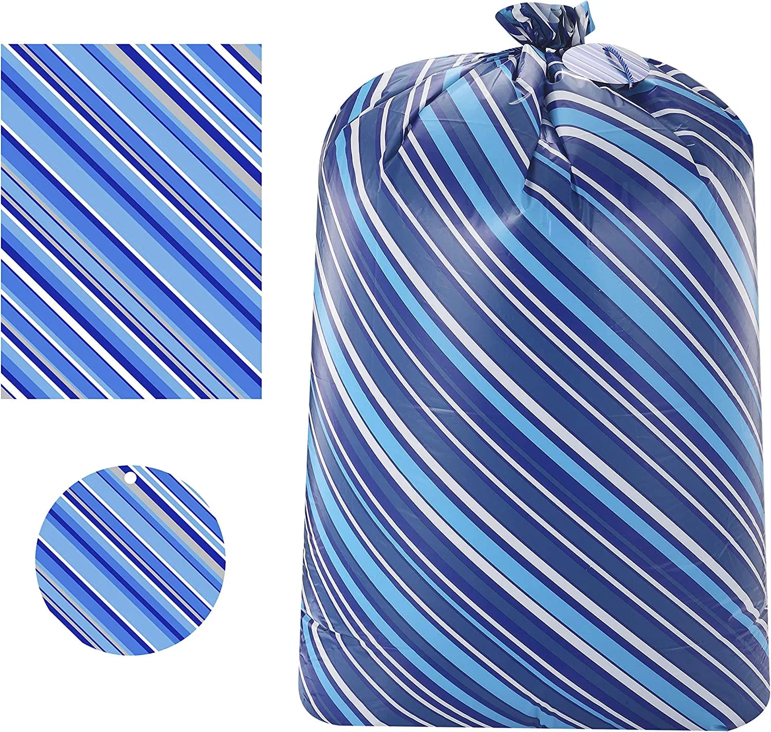Large Holiday Plastic Gift Bags, Blue, 3 Pack