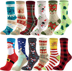 12 Pairs Christmas Holiday Crew Socks