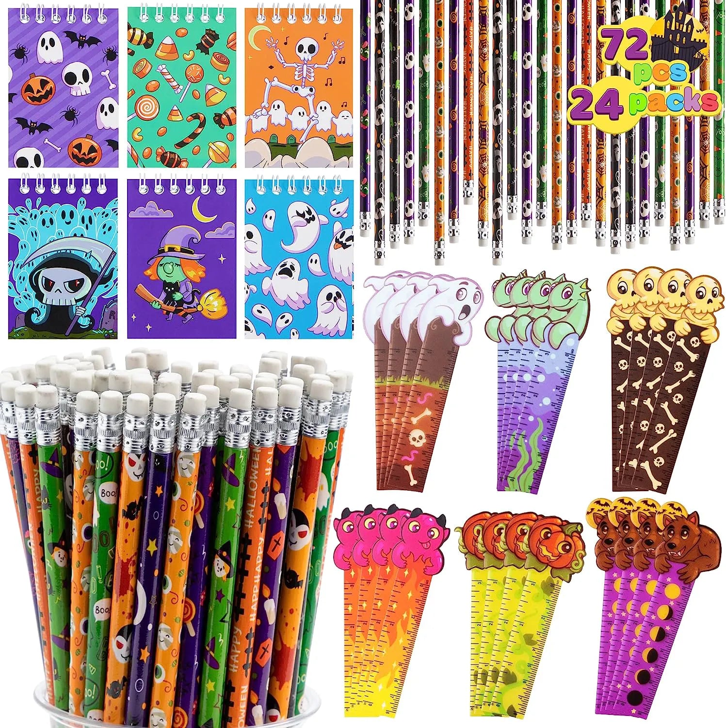 Halloween Pencil, Ruler & Notepad Set - 24 Pack