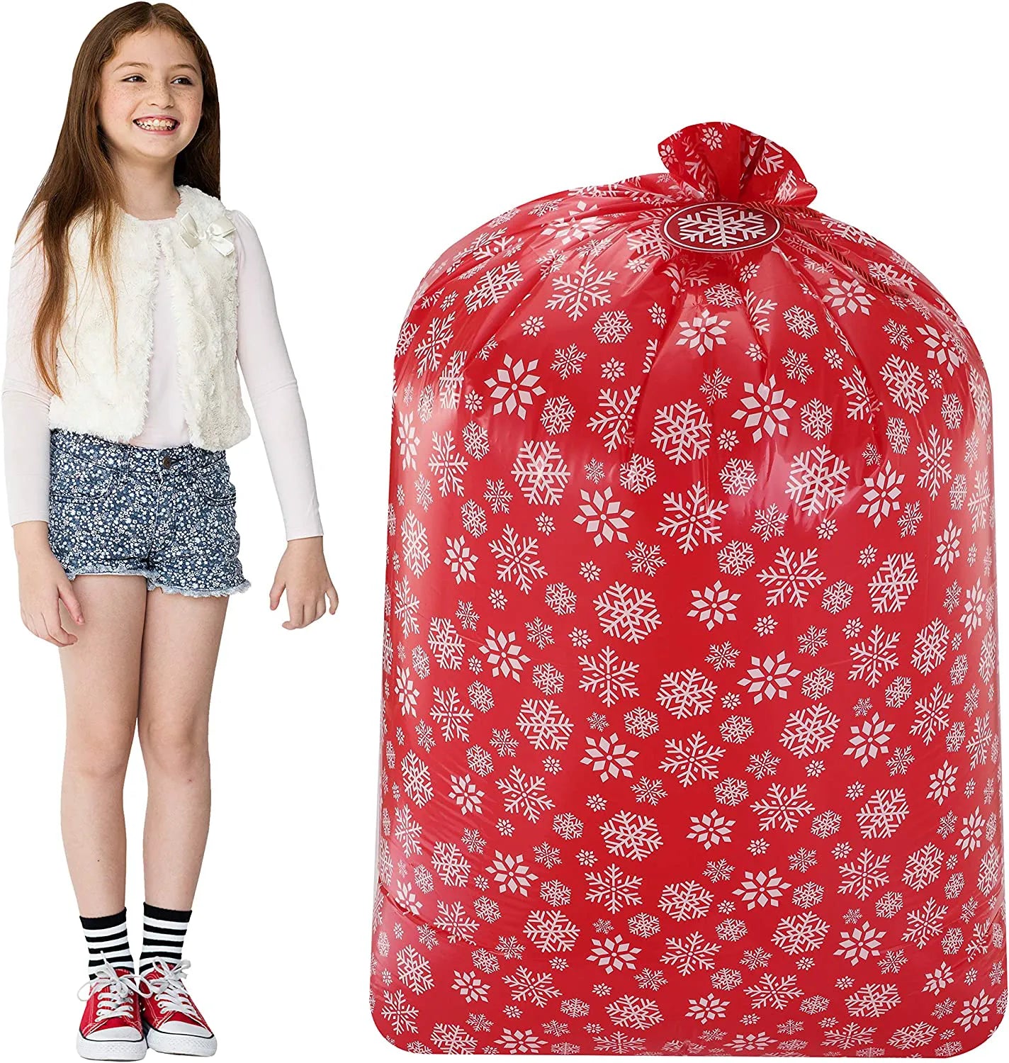 Large Red Holiday Plastic Gift Bags, 3 Pack