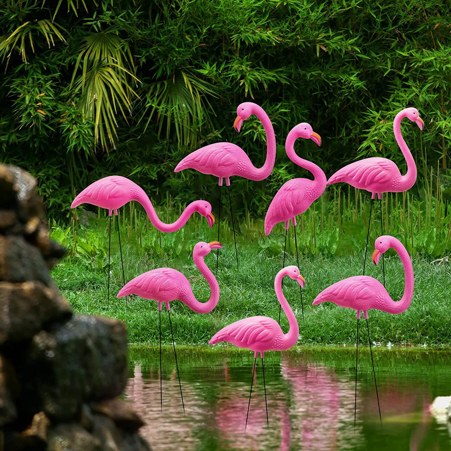 10 Pink Flamingo Yard Ornaments - Small