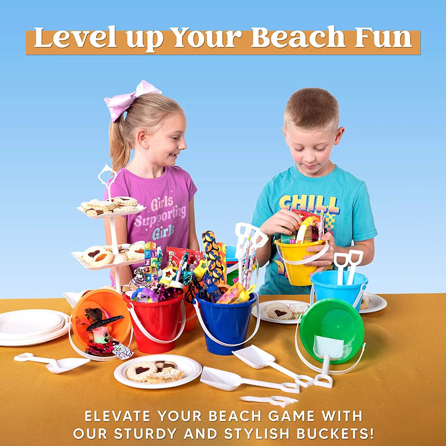 SLOOSH 12-Pack Beach Buckets with Sand Shovels