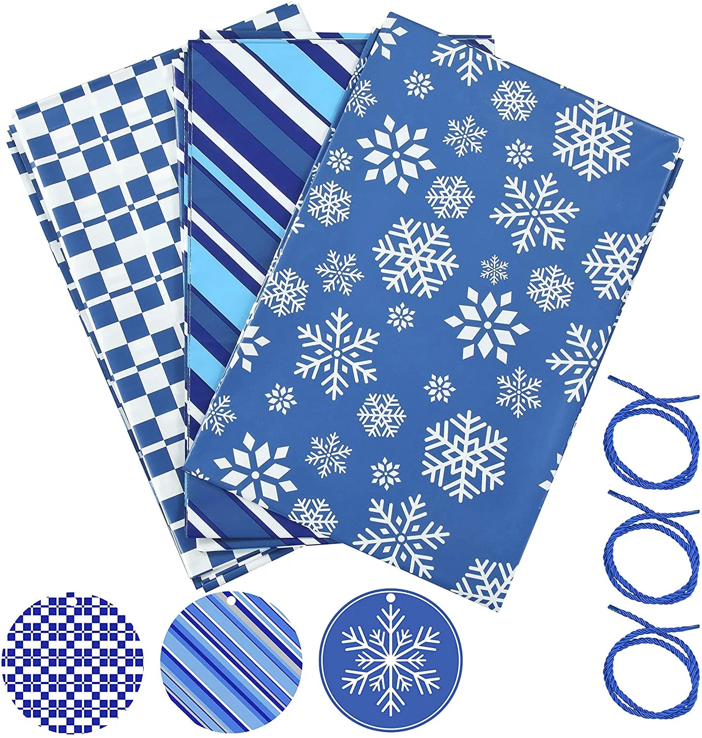 Large Holiday Plastic Gift Bags, Blue, 3 Pack