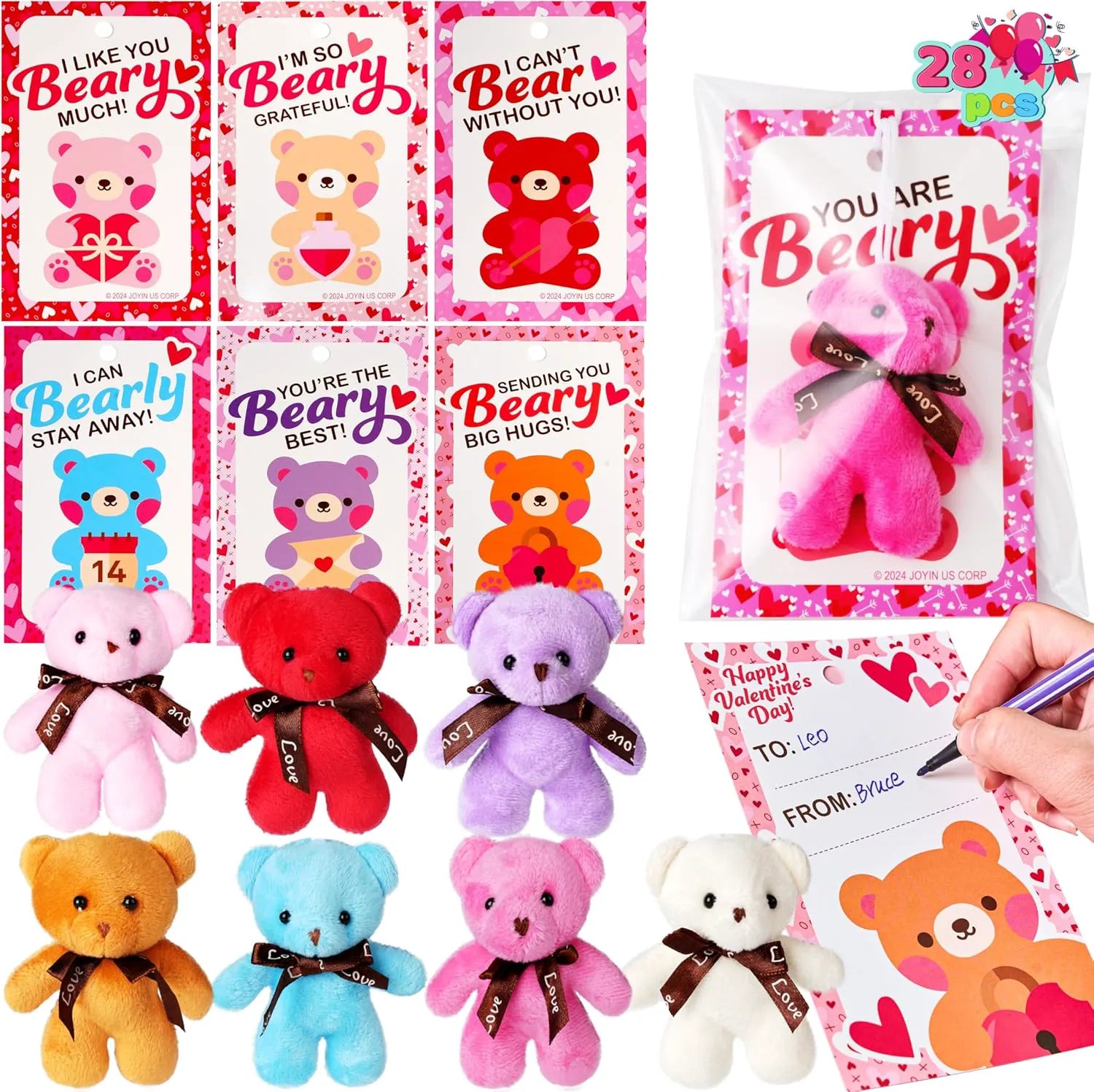 JOYIN 28 Pack Valentine's Day Mini Plush Animals with Gift Cards
